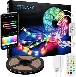 WiFi Luces LED 5 Metro, RGBIC Tiras LED con Control por Alexa y Google Assistant y App,Inteligente Control Segmentado Modo Música y Escena Arcoíris para Luce RGB IC Habitación Gaming,Fiesta,Dormitorio