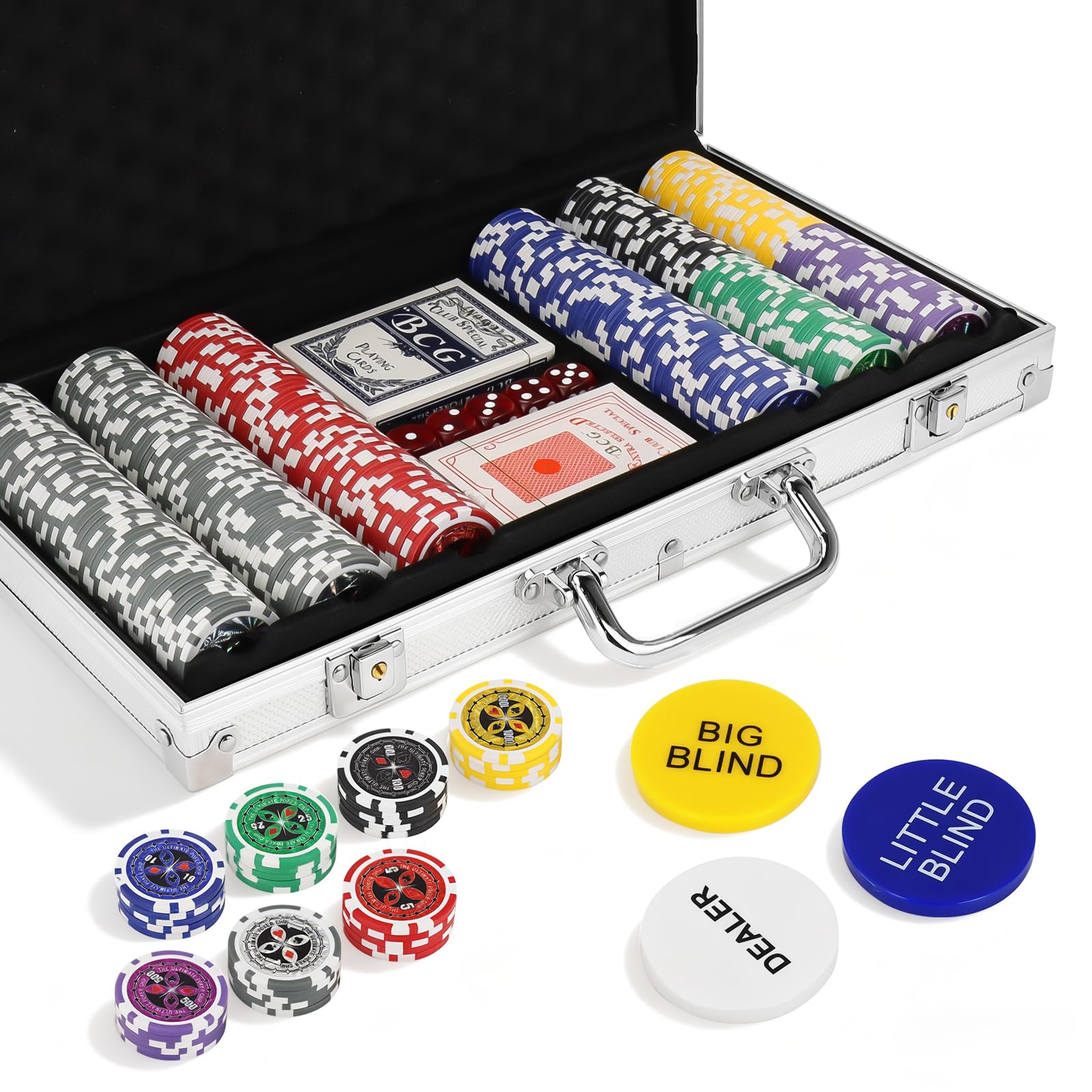 Malloom 300 Pcs Poker Chip Set with Denominations Poker Chip Set Numbered Chips for Texas Hold’em, Blackjack Gaming Poker Games,Clay Case for Texas Holdem,Professional Casino Chips