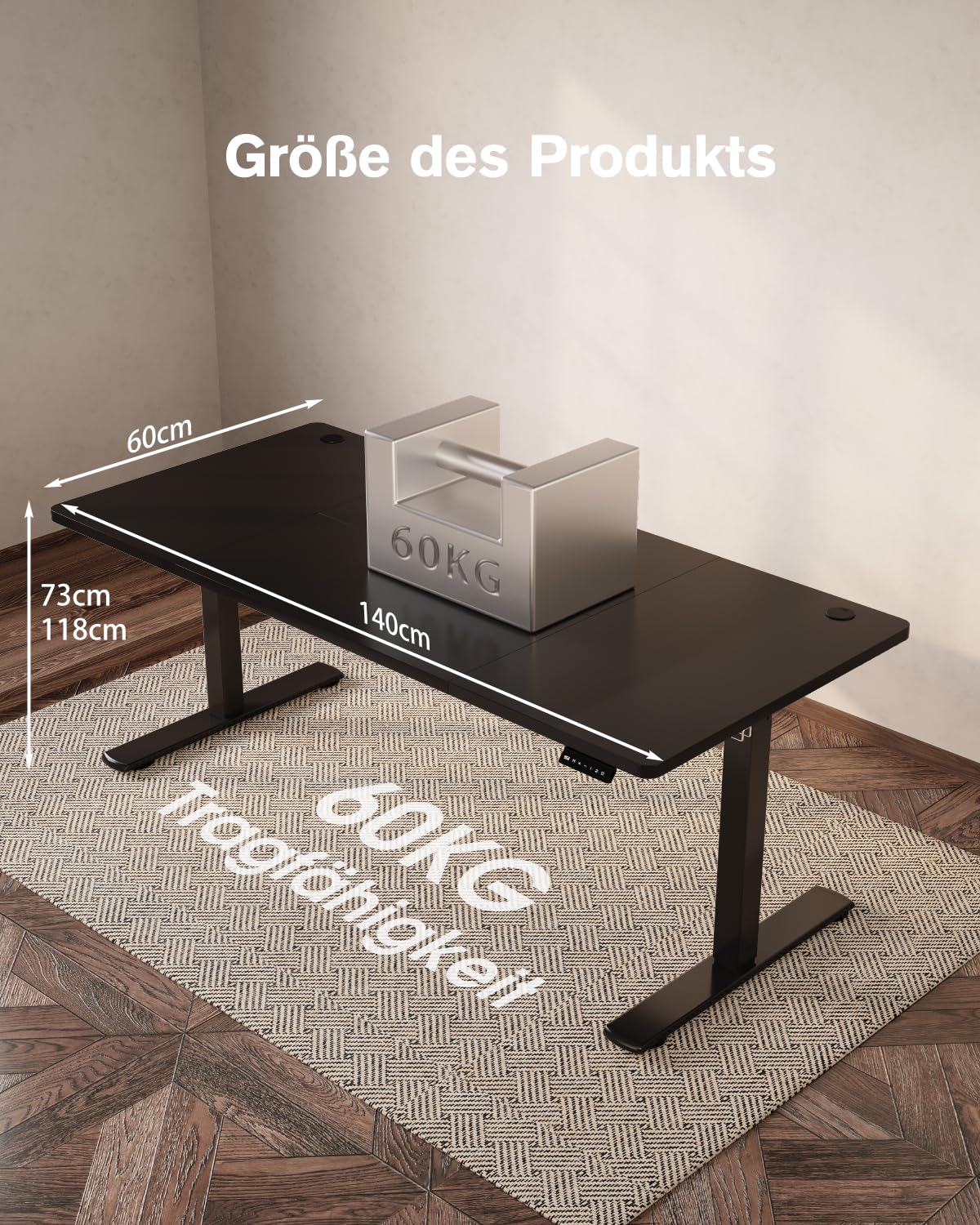 Devoko Höhenverstellbarer Schreibtisch mit USB-Buchse Schreibtisch Höhenverstellbar Elektrisch Steh-Sitz Verstellbarer Computertisch Stehpult Bürotisch Adjustable Desk,140x60cm,Schwarz