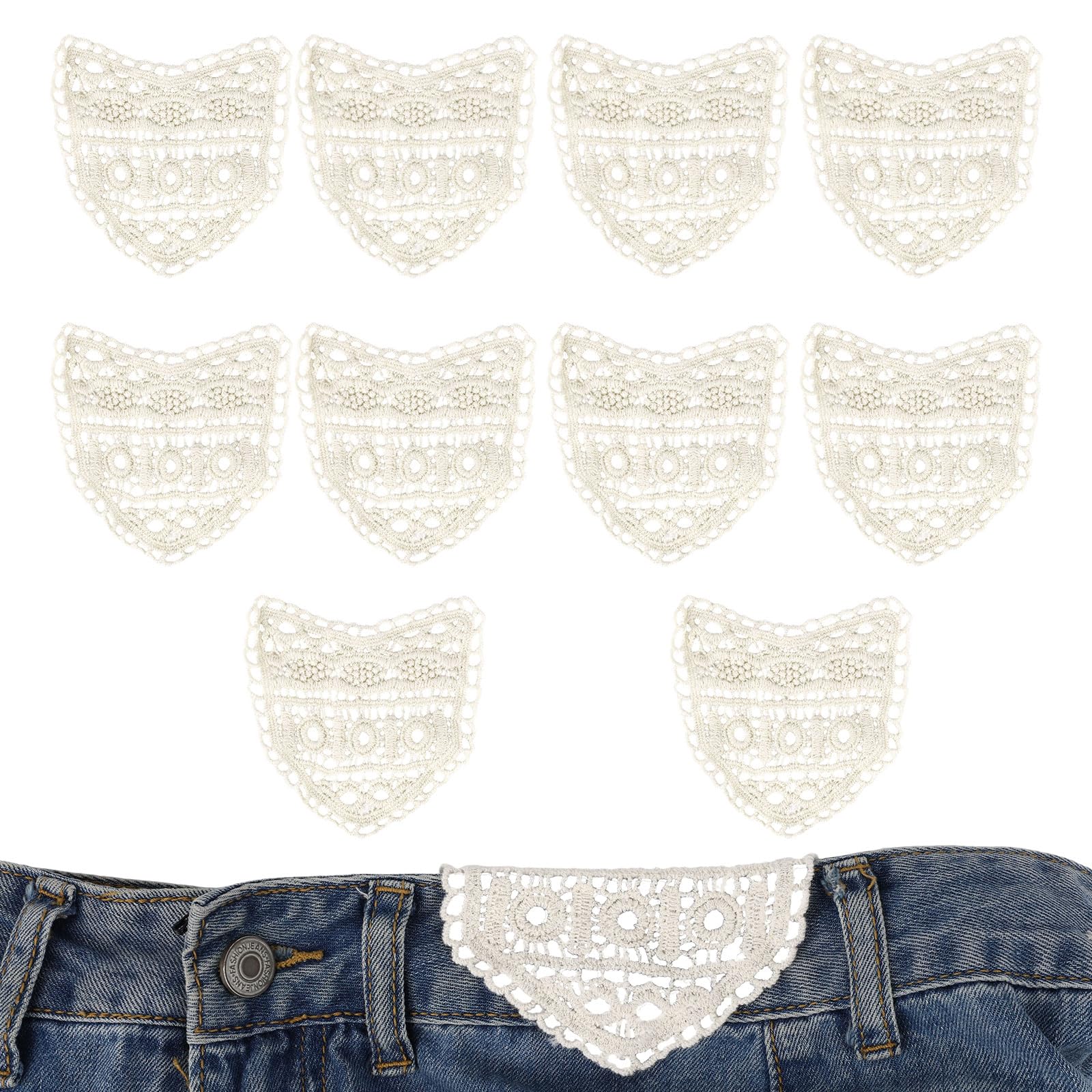 10pcs Jeans Extenders for Women, Soft Lace Adjustable Waistband Extenders Stylish Sew-on Fastener Pants Stretchers for Jeans Skirts Dresses Accessories