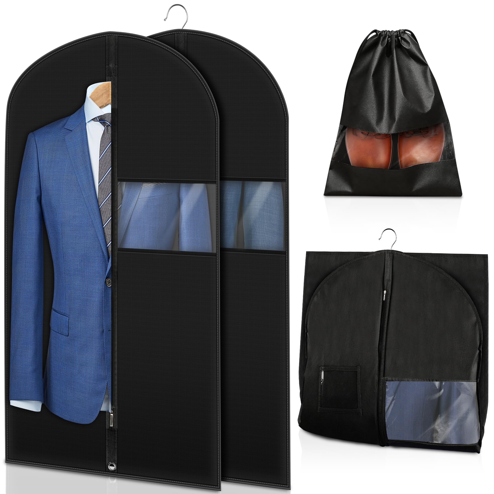 Worek na ubrania – 2 worki na ubrania + 1 torba na buty | 100 x 60 cm worek na ubrania | odporny na owady, pleśń i działanie wody | pokrowiec na garnitury, sukienki, płaszcze itd.