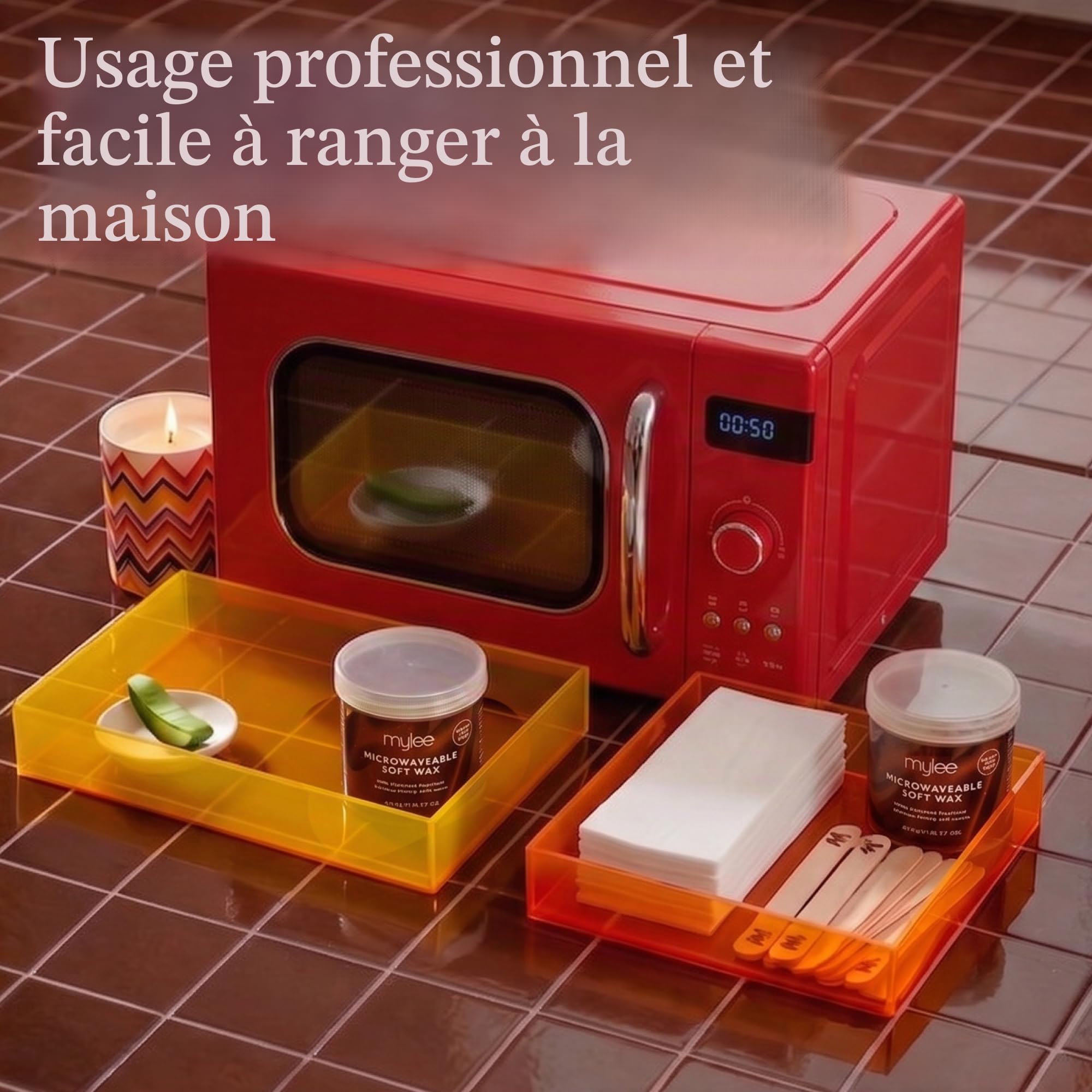 Mylee Kit de cire molle microondable 450g – Épilation visage et corps | végane, rinçable à l'eau, sans résidus – Chauffage rapide, spatule thermosensible, 12 bandes incluses – Qualité pro