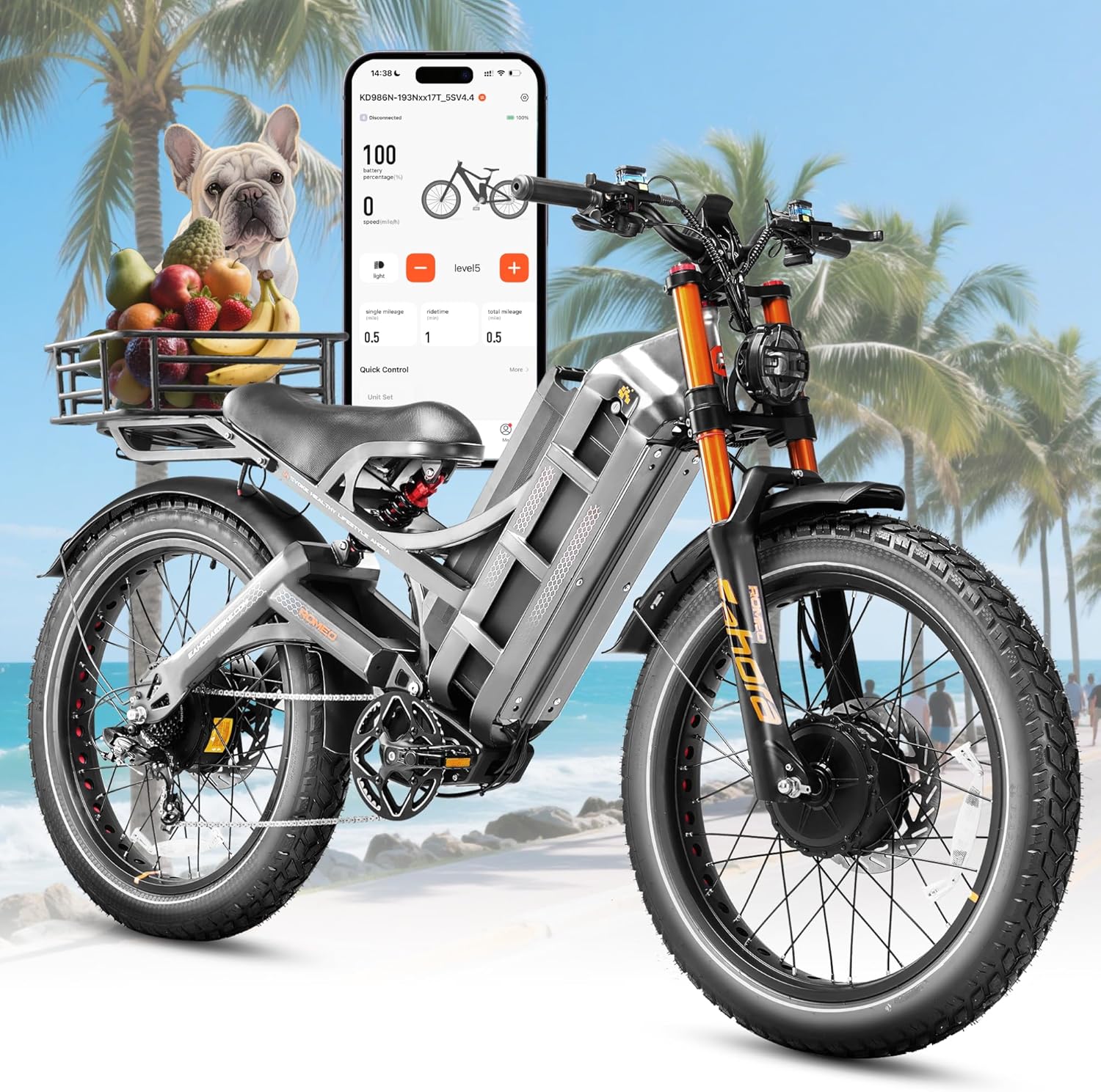 eAhora Romeo Pro 3/2 [2025] 46-50 Mph Electric Bike for Adults, Peak 5600W Dual Motor Ebike, 60V 80Ah 250 Miles Long Range E Bike, 26”*4.0 Fat Tire Air Full Suspension Off-Road E-Bike