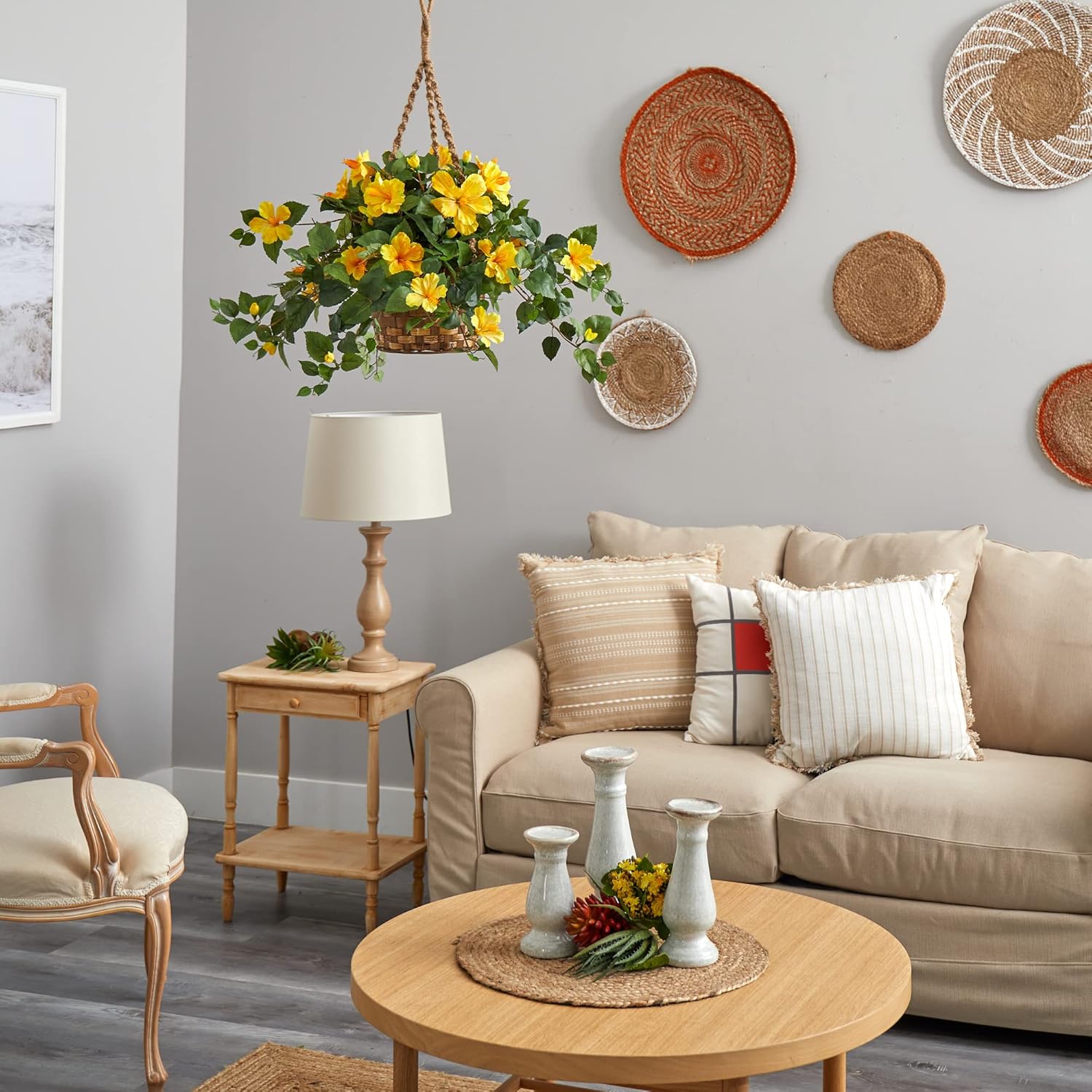 Nearly Natural Hibiscus Hanging Basket