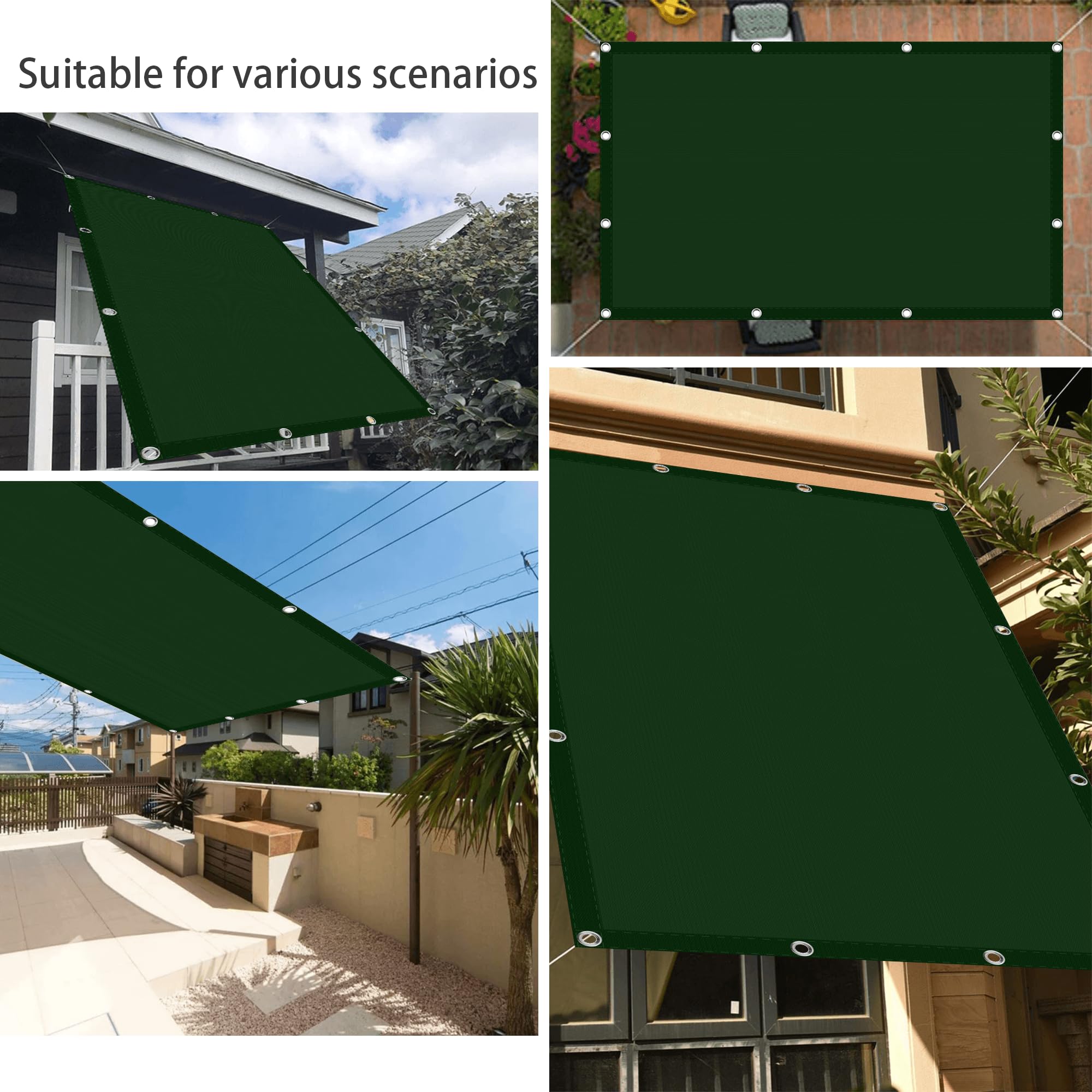 Sonnensegel Wasserdicht 140 x 360 cm Wasserdicht Sonnensegel Winddurchlässig Premiumpolyeste für Draußen, Patio, Garten Terrasse Camping, Dunkelgrün