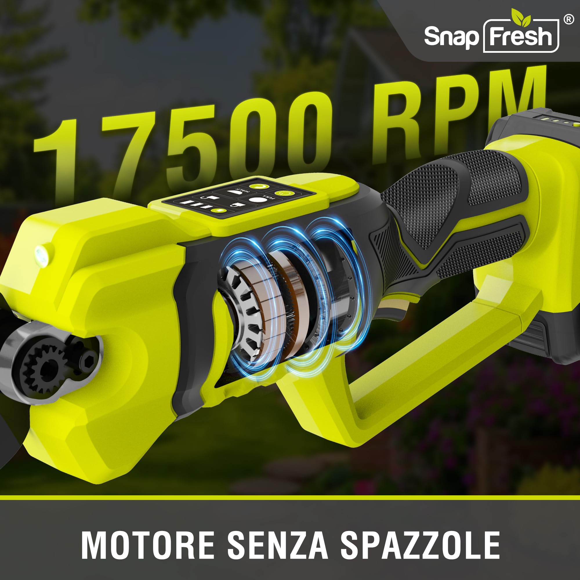 SnapFresh Forbici Potatura a Batteria Brushless, Diametro di Taglio Max 40 mm, Cesoie Elettriche con Batteria 2,0 Ah e Caricatore, Lama SK5 Senza Fili per Rami, Arbusti e Tronchi