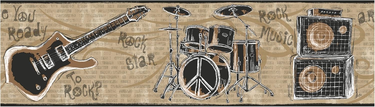 RoomMates York Wallcoverings Friends Forever JE3641B Rock N' Roll Pre-Pasted Wallpaper Border, Khaki