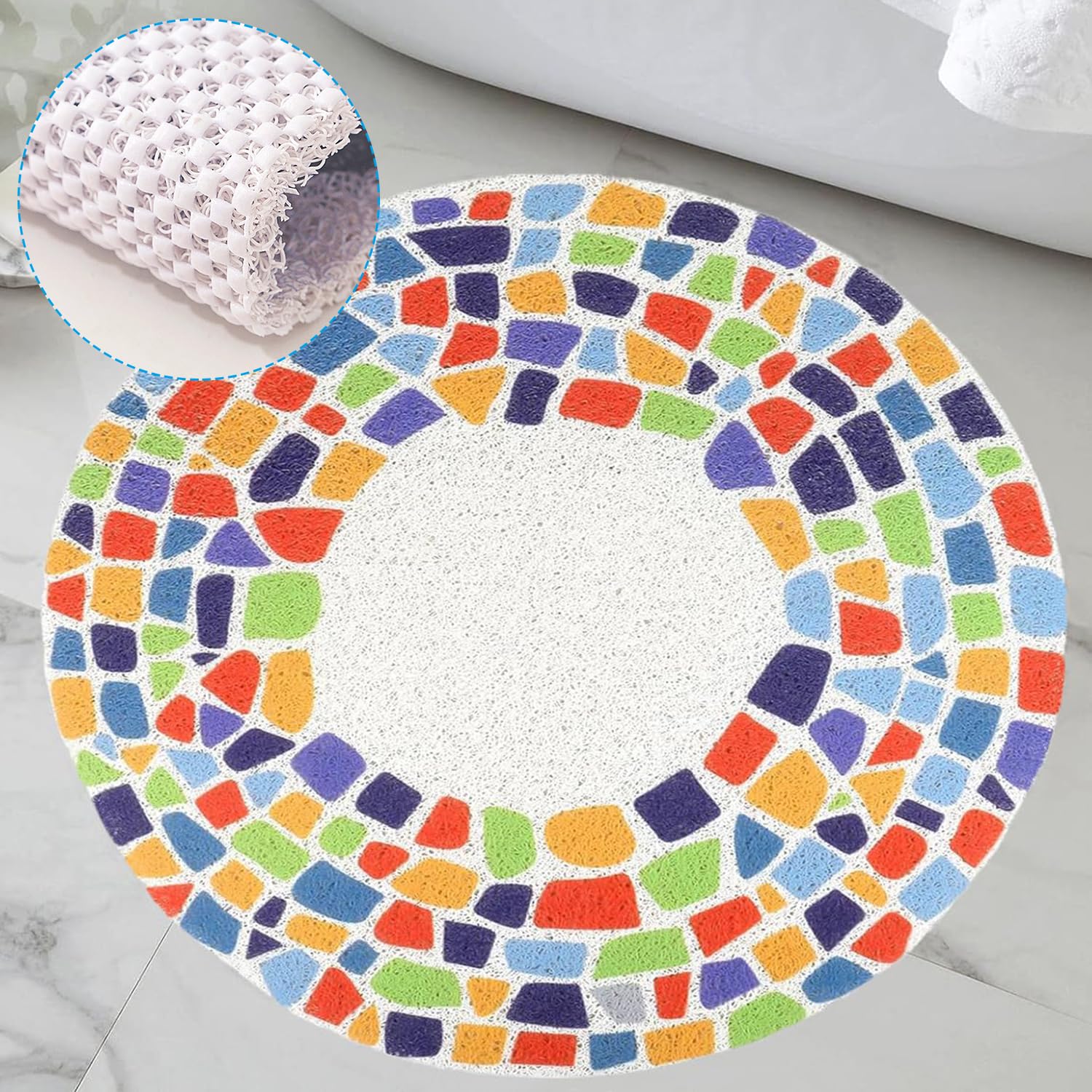 Alfombrilla de Baño de Luffa, Alfombrilla de Ducha Redonda | Alfombra de Ducha Redondo, 60cm, Alfombrilla de Baño Para Baño, Lavable a Máquina, de Secado Rápido