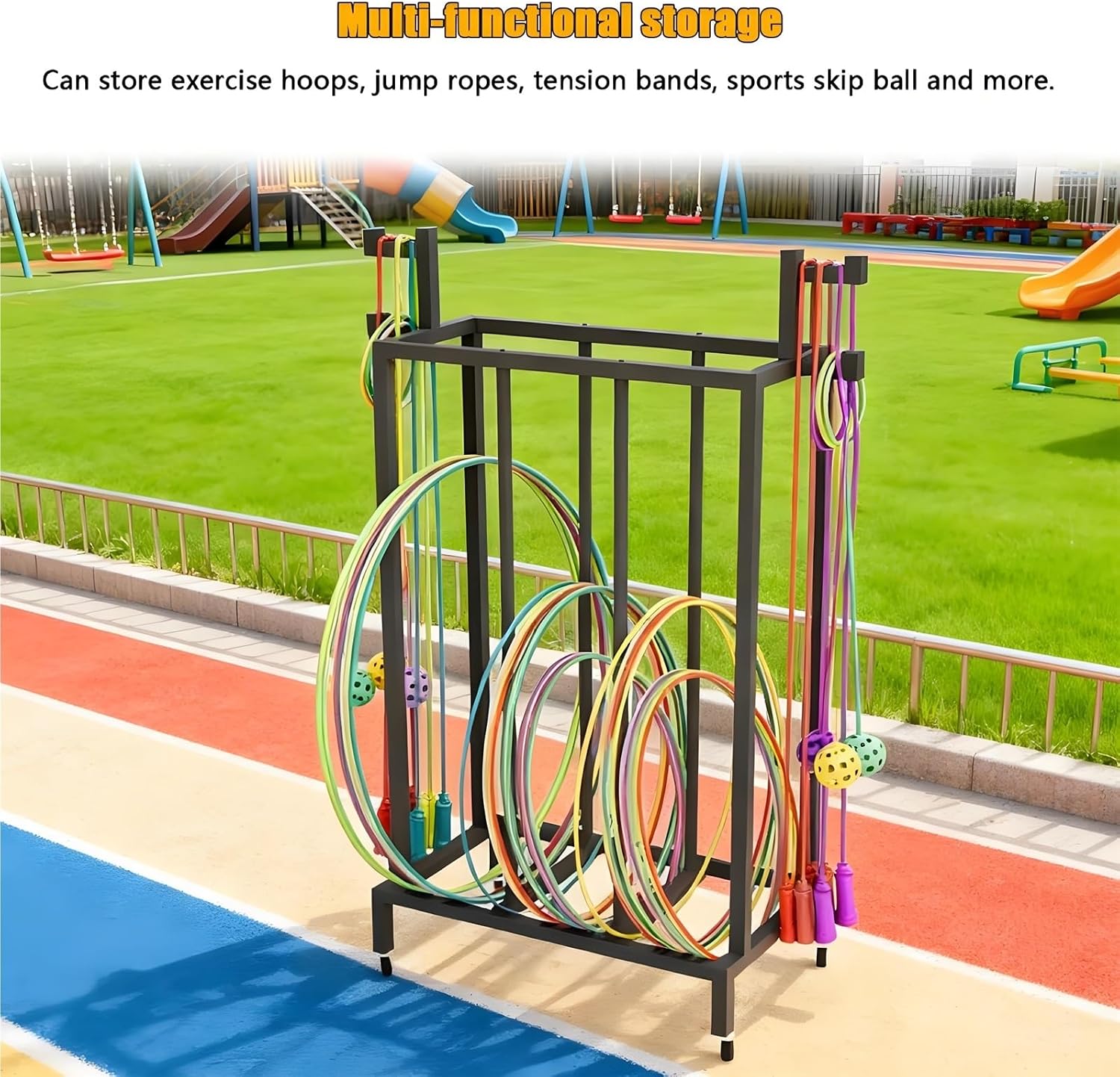 Aimery Exercise Hoop and Jump Rope Storage Cart, Heavy-Duty Holder with Wheels, Gym Equipment Rack