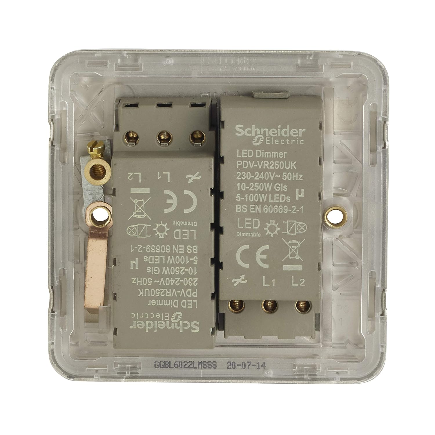 Schneider Electric Lisse Screwless Deco GGBL6022LMSSS LED Universal Dimmer 2 Gang 2 way 100W SS display pack - Image 5