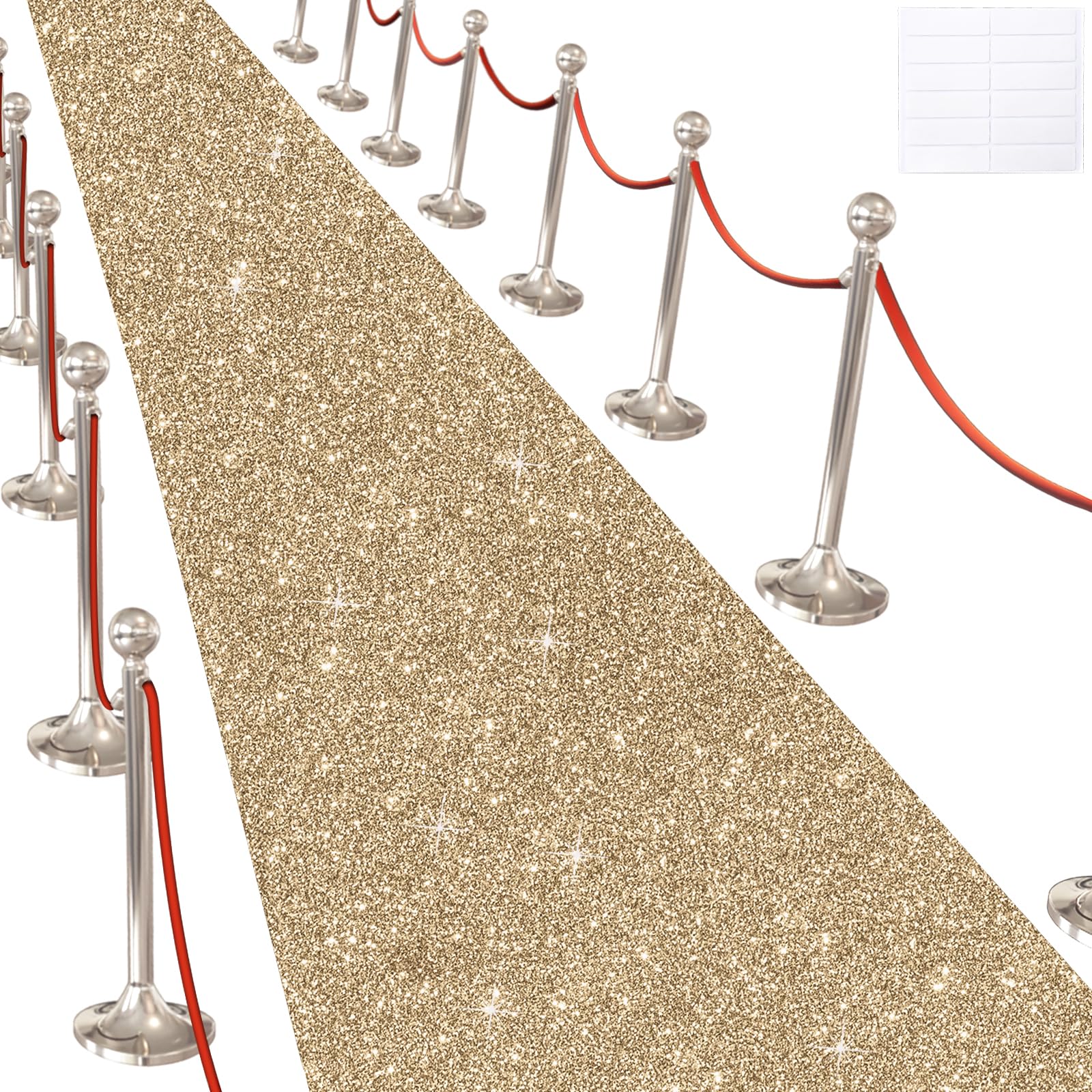 Glitter Carpet Runner for Party -200 GSM Thickness Non-Woven Fabric Runner Rug with Adhesive Tape, Hollywood Carpet for Event, Aisle Runner for Wedding Ceremony (Champaign Gold, 2.6FTx15FT)