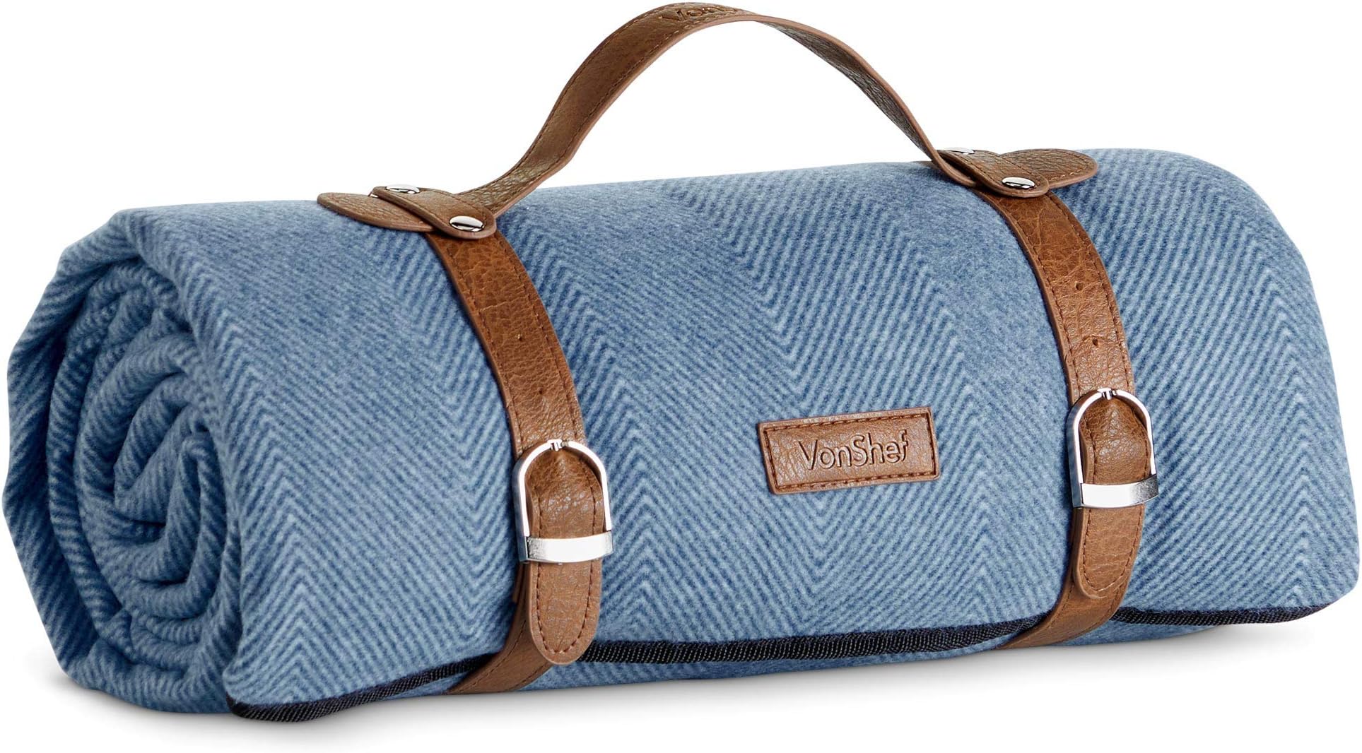 Blue Herringbone Picnic Blanket