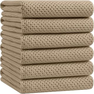 Homaxy 100% Cotton Oversized Waffle Weave Kitchen Towels 6-Pack, Tan