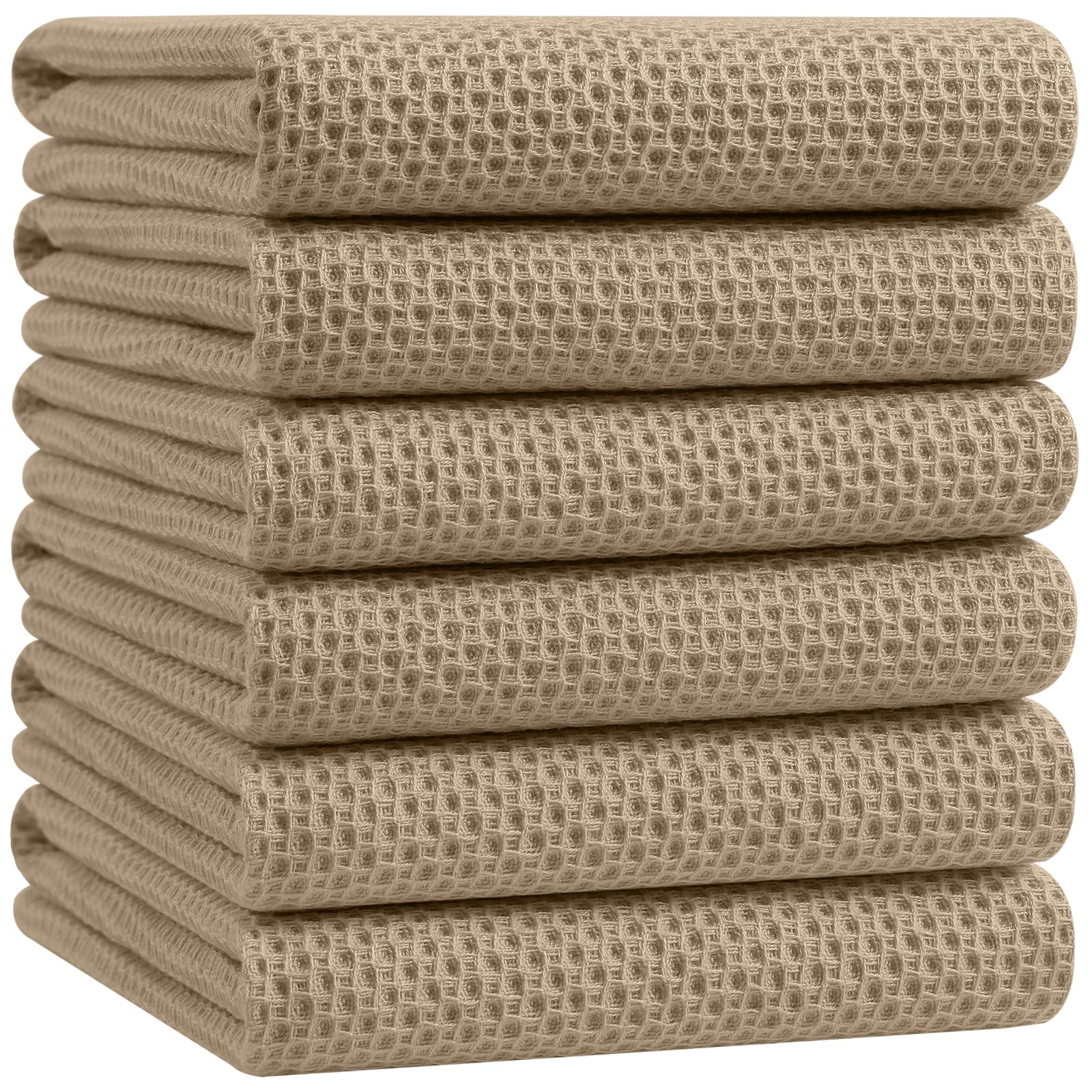 Homaxy 100% Cotton Oversized Waffle Weave Kitchen Towels 6-Pack, Tan