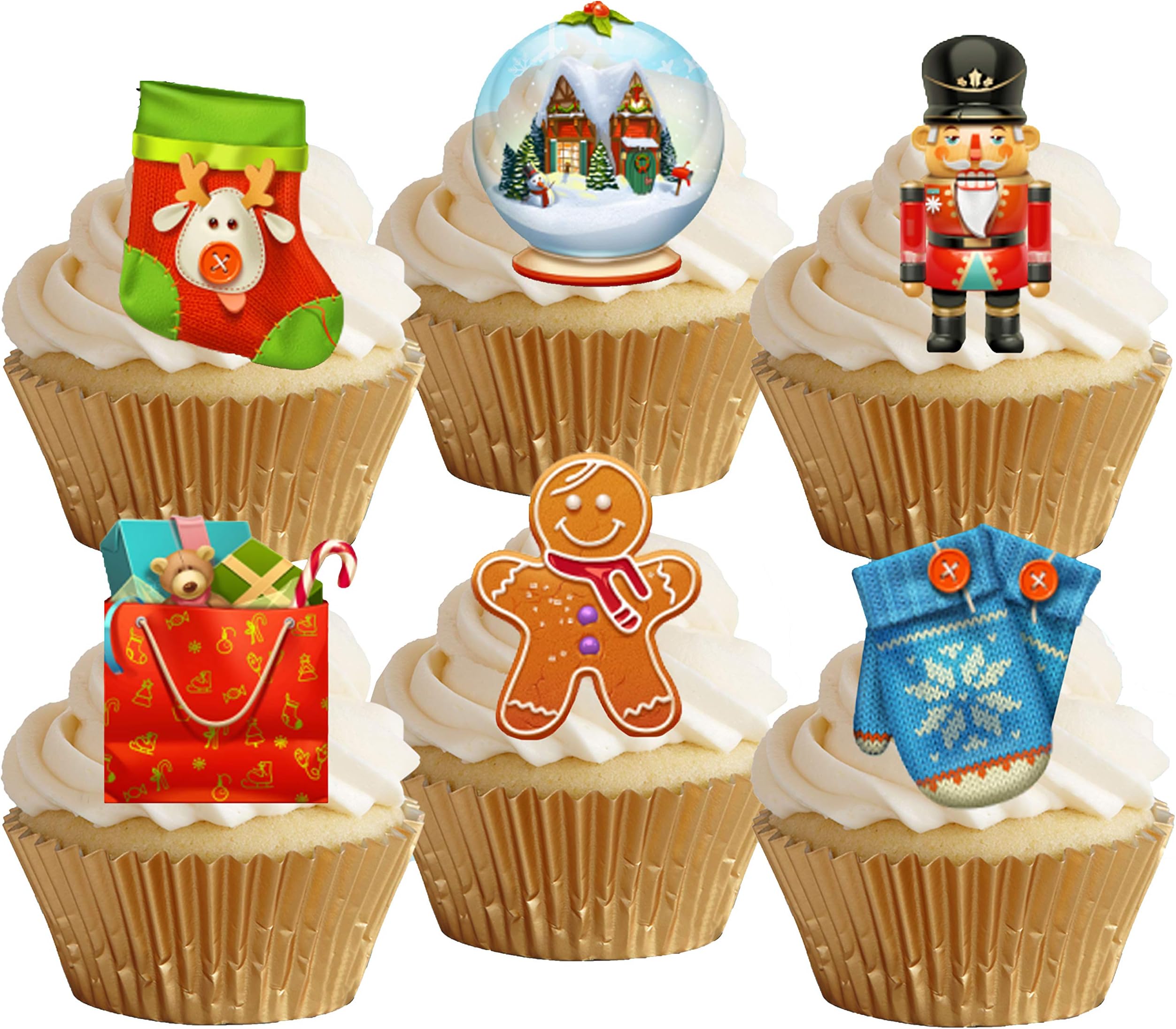 Pre-Cut Christmas Mix VII. Edible Wafer/Rice Paper Cupcake Cake Toppers Birthday Winter Party Holiday Decorations