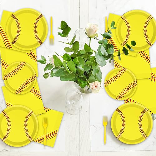 Miniatura 5 de Qyeahkj 200 piezas de platos de fiesta de sóftbol suministros de softbol fiesta de cumpleaños decoraciones de fiesta de cumpleaños vajilla de papel