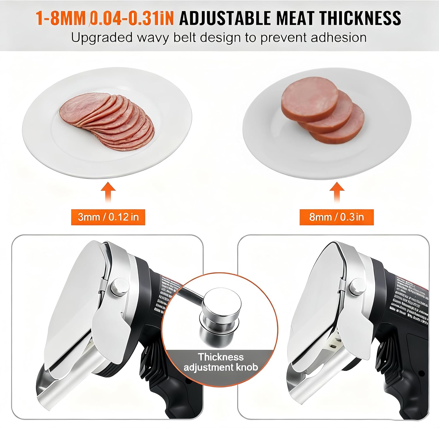 Electric Handheld Shawarma Knife with 2 Blades, 60kg Cutting Capacity 80W Turkish Doner Kebab Slicer, Stainless Steel Meat Bone Gyro Cutter, 1-8mm Adjustable Thickness, Household & Commercial