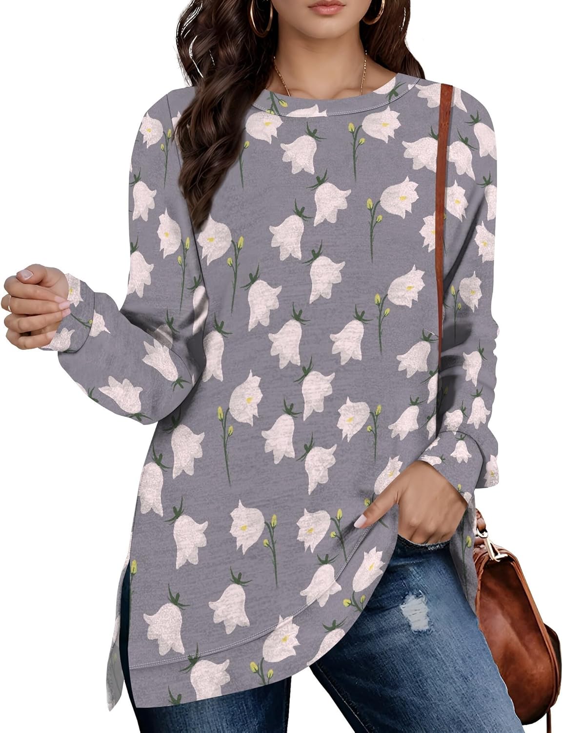 Graphic Sweatshirts For Women Novelty V Neck Long Sleeve Sweatshirt Women Side Spli...