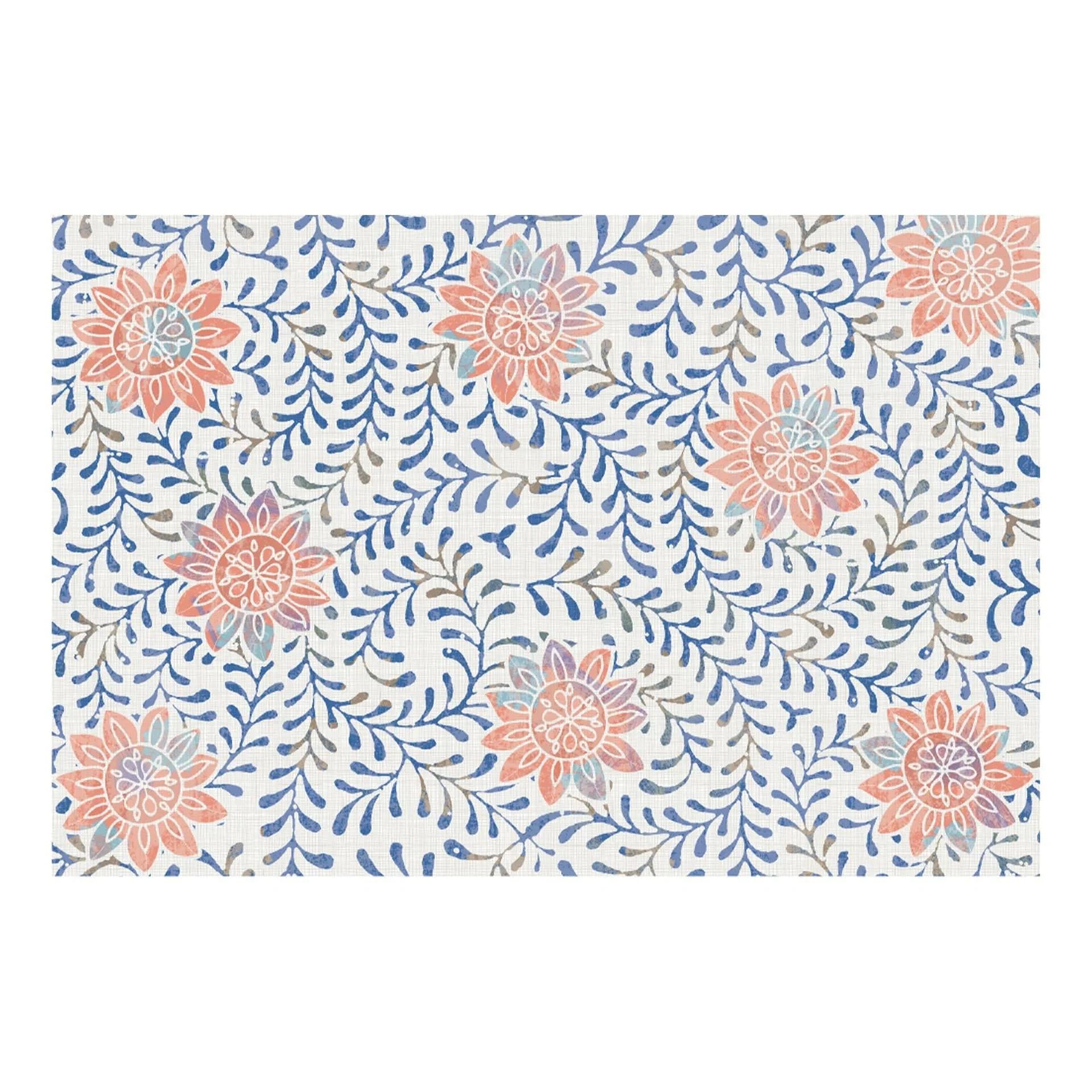 Carolina Creekhouse Vinyl Rug | Kelly 048406CI | Vinyl Floor Mat | Decorative, Vintage, Waterproof, Eco-Friendly, Non-Slip | Blue, 3'x5'