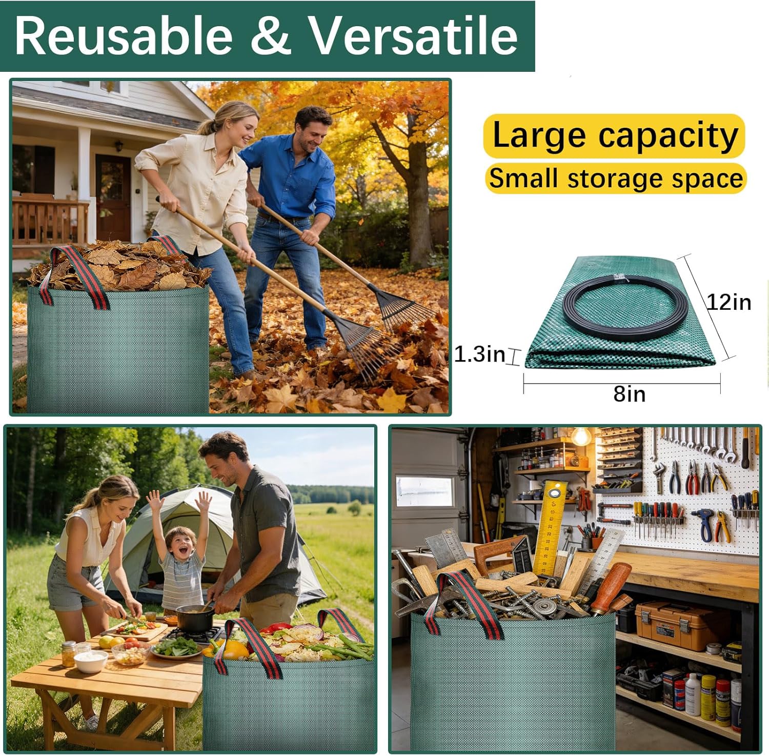 10 Pack 72 Gallon leaf bags reusable yard waste bags lawn bags,2 pairs of gardening gloves are included,Suitable for camping, yards, and recycling; can hold debris, leaves, grass clippings