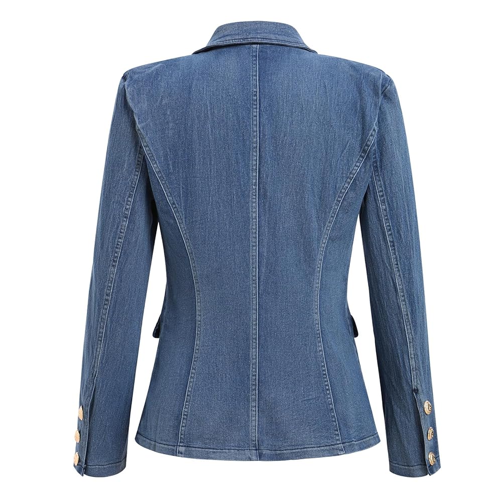Denim Blazer Suit for Women Notch Collar One Button Office