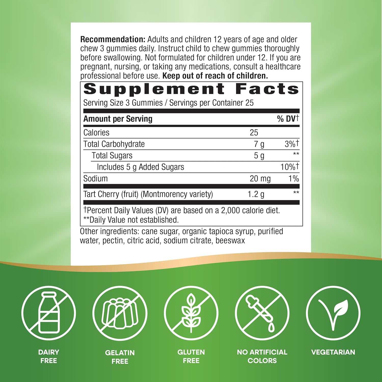 Nature's Way Tart Cherry Ultra Gummies, Antioxidant Support from Anthocyanins*, 1,200 mg per 3-Gummy Serving, Cherry Flavored, Gluten Free, Vegetarian, 75 Count (Packaging May Vary) - Image 5