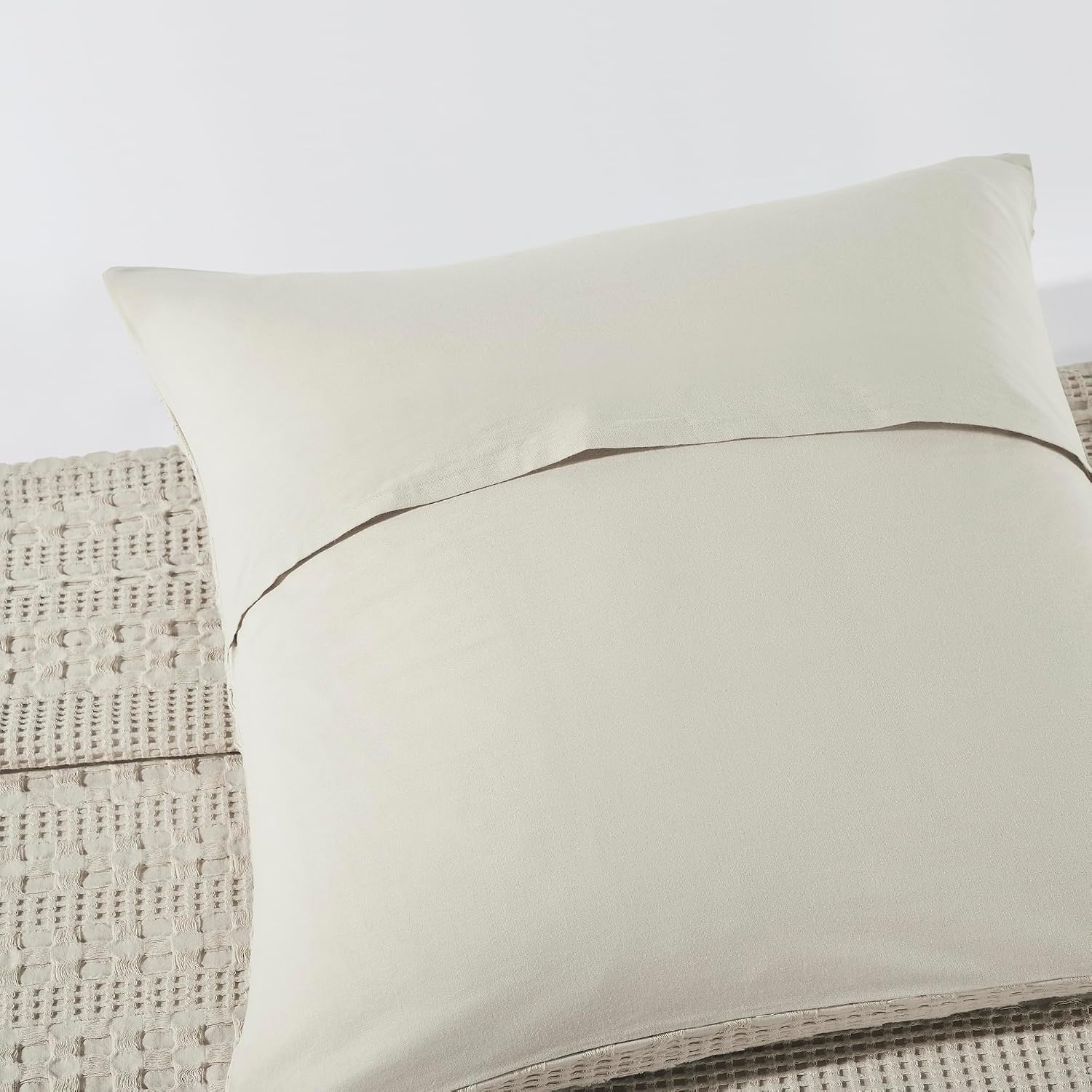 VHC Brands 100% Cotton Waffle Weave Natural Pillow Cover Set of 2 24x24, Decorative Throw Pillow Covers/Shams, Boho Farmhouse Bedroom, Living Room Decor