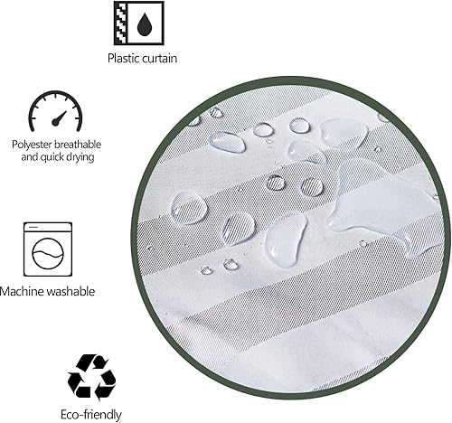 Miniatura 8 de Decoreagy Juego de cortinas de ducha con anclaje azul marino para baño, cortinas de ducha a rayas azules y blancas, cortina de baño con temática