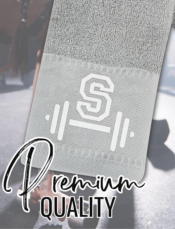 Gym Towel, Personalized Workout Gifts for Men, Women, Sports Lover, Exercise Fitness Gift for Gym Enthusiast on Birthday, Christmas, Soft and Absorbent Towel, Gray, Initial B