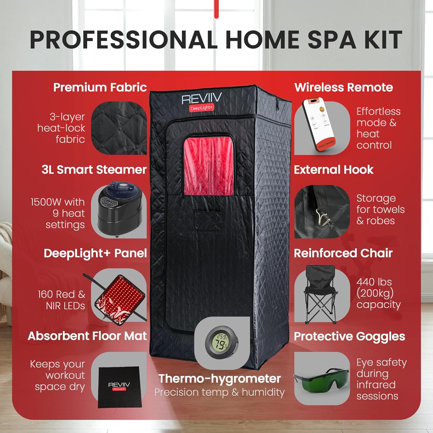 Infrared Sauna Box for Home with 660nm & 850nm Red Light Therapy, Foldable Full Body Portable Steam Sauna Tent, 1500W Steamer + Chair, 71" Tall, 9 Heat Levels, Relaxation & Detoxification – DeepLight+