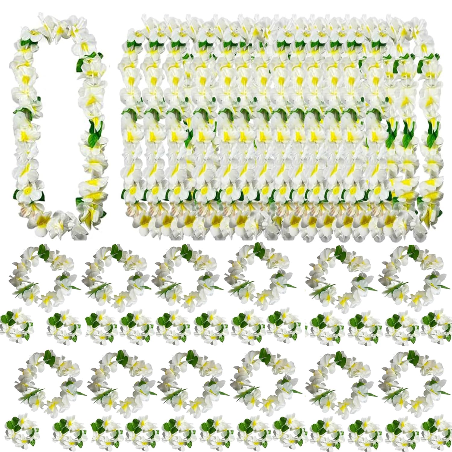 48pcs Leis Bulk Set, Fall Floral Wedding Lei Jumbo 12 Flower Necklace12 Headbands 24 Bracelets