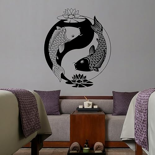 Grande de Vinilo calcomanía decorativo para pared, diseño de Ying Yang Tai Lotus chino Filosofía Zen pegatinas de pescado (ig3606)