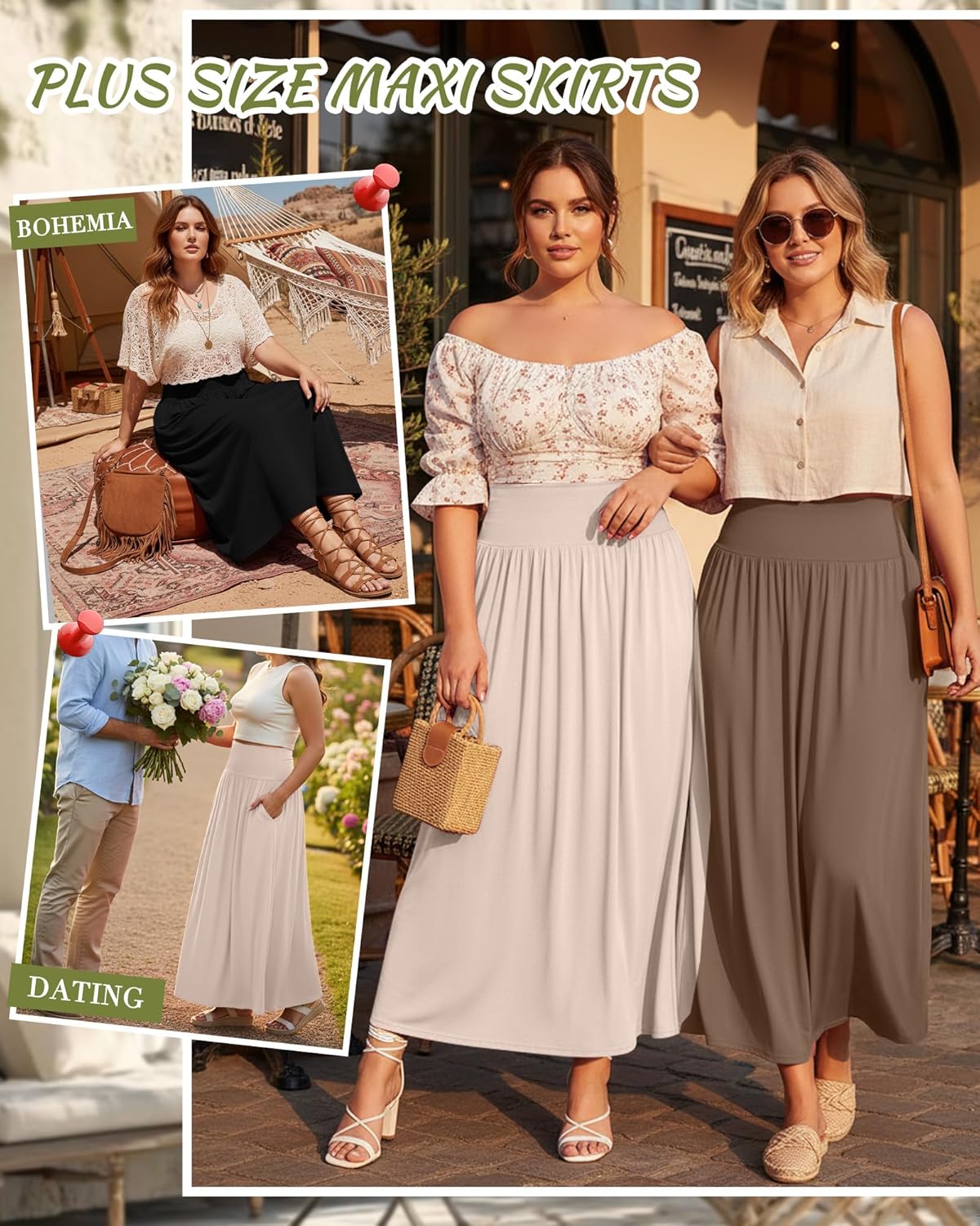 Ficerd 3 Pack Plus Size Maxi Long Skirts for Curvy Women, Ankle Length a Line Pleated High Waisted Summer Skirts with Pocket - Image 2