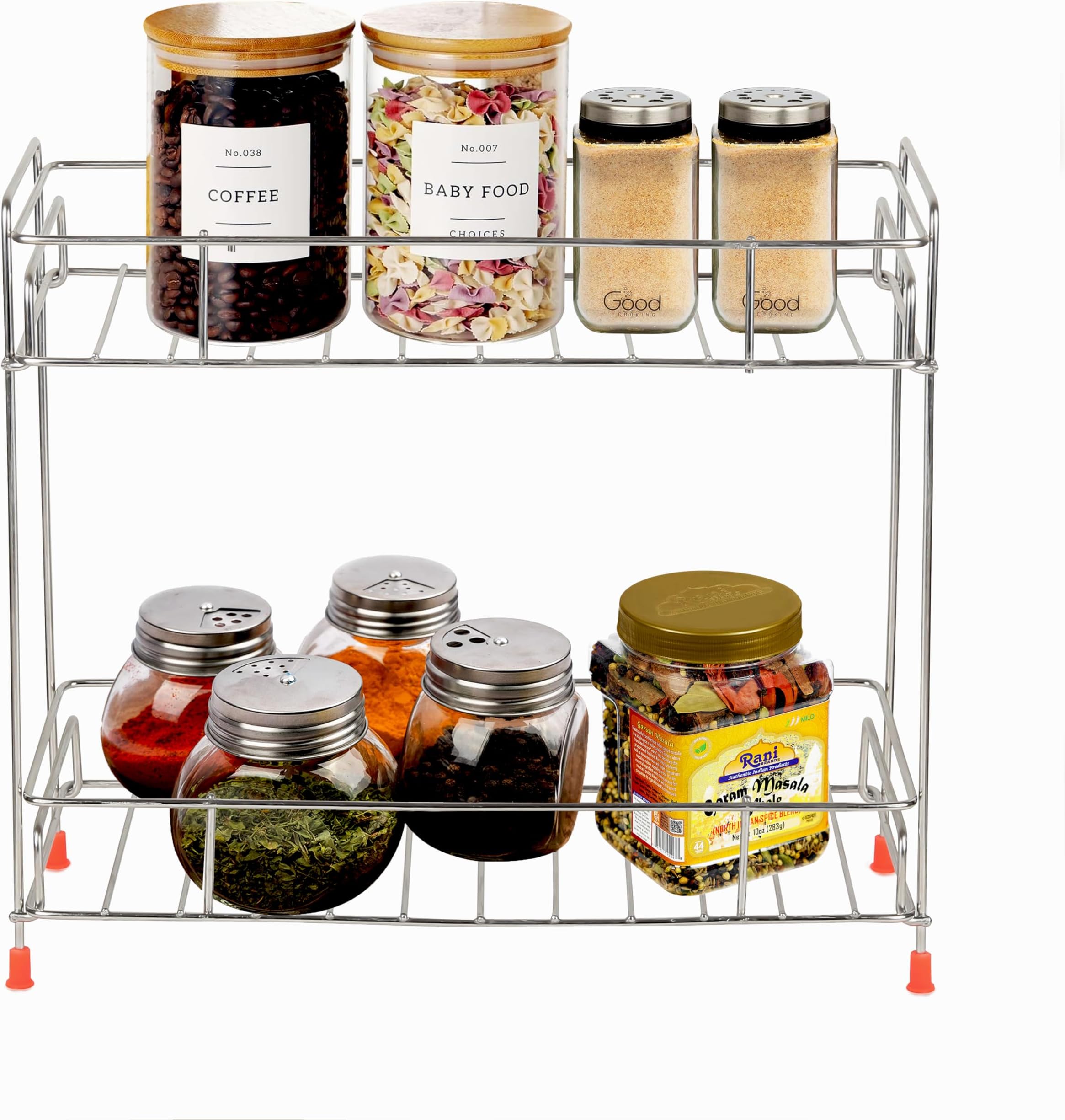 Namani Stainless Steel 2-Tier Foldable Rack Modular Kitchen Dish Rack Multipurpose Shelf Organizer Storage Basket, Container Shelf Organizer, Spice Rack, Sorage Shelf for Kitchen (Silver)