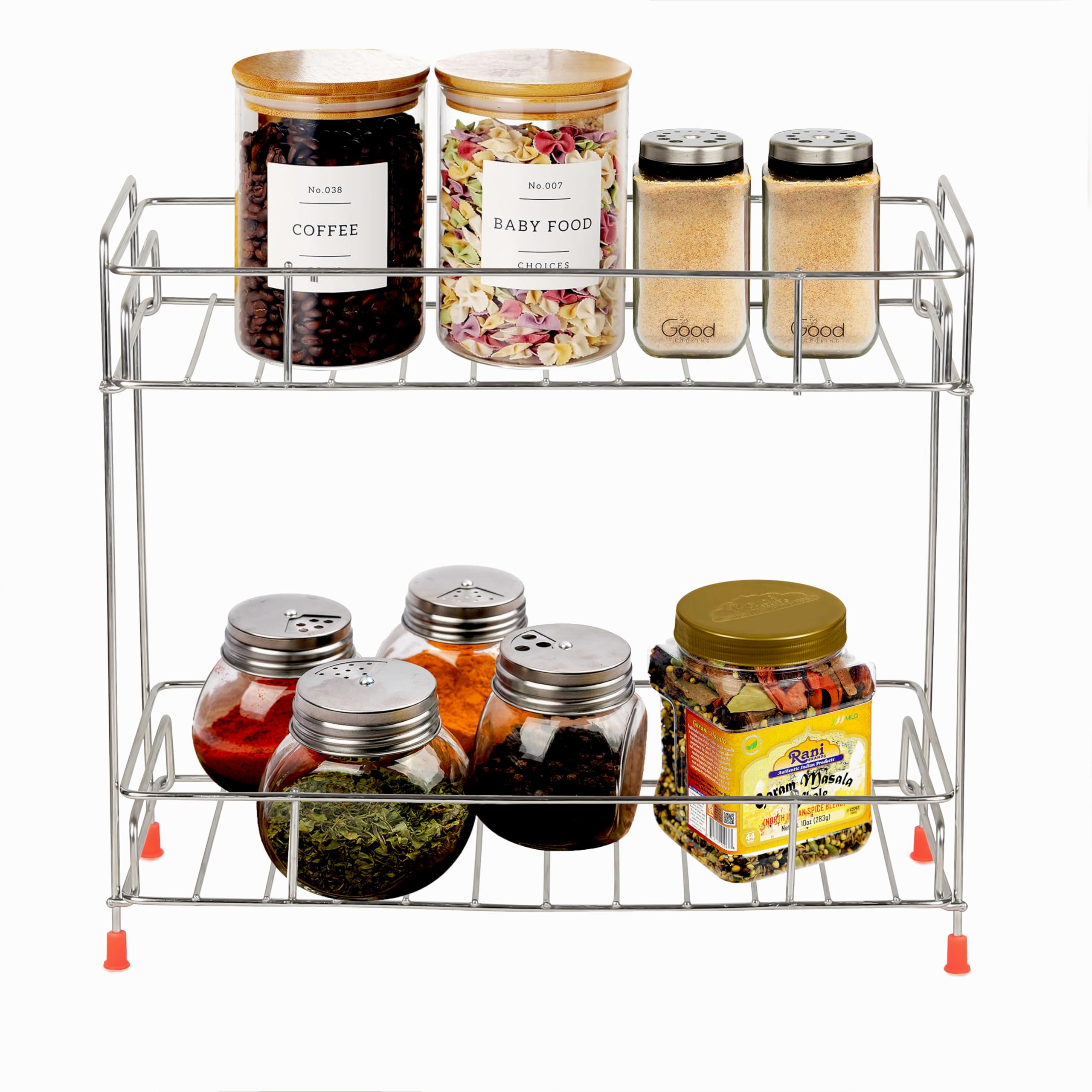 Namani Stainless Steel 2-Tier Foldable Rack Modular Kitchen Dish Rack Multipurpose Shelf Organizer Storage Basket, Container Shelf Organizer, Spice Rack, Sorage Shelf for Kitchen (Silver)