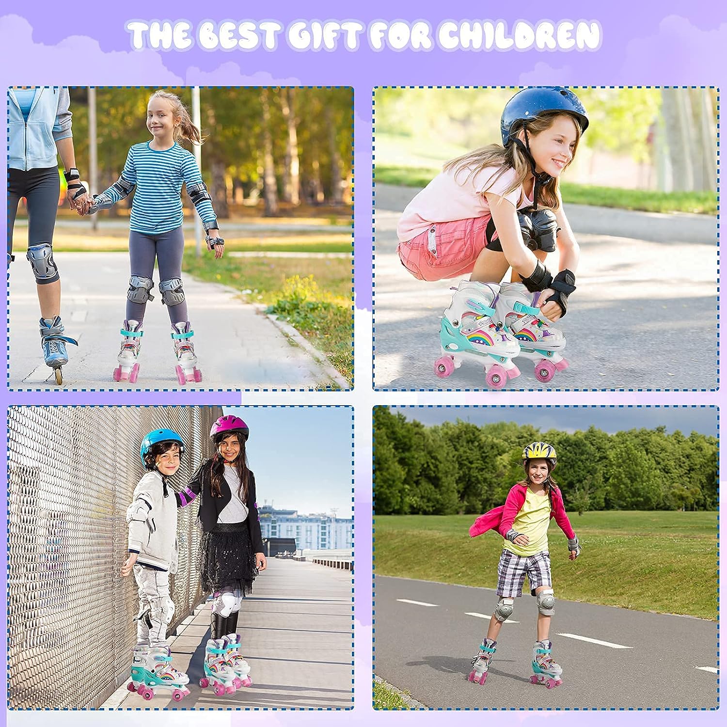 Roller Skates for Kids Adjustable Roller Skates, All 8 Wheels of Girl's Skates Shine, Fun Illuminating for Girls Boys for Kids, Rollerskates for Kids Beginners
