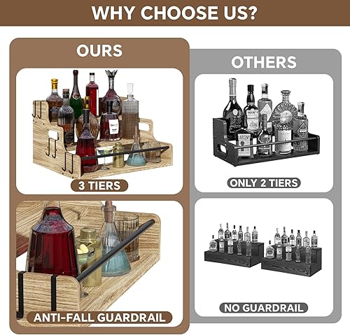 Miniatura 6 de Estante de exhibición de botellas de licor de 3 niveles, soporte de bar para whisky, licores, organizador de jarabe de café, estante de vino de