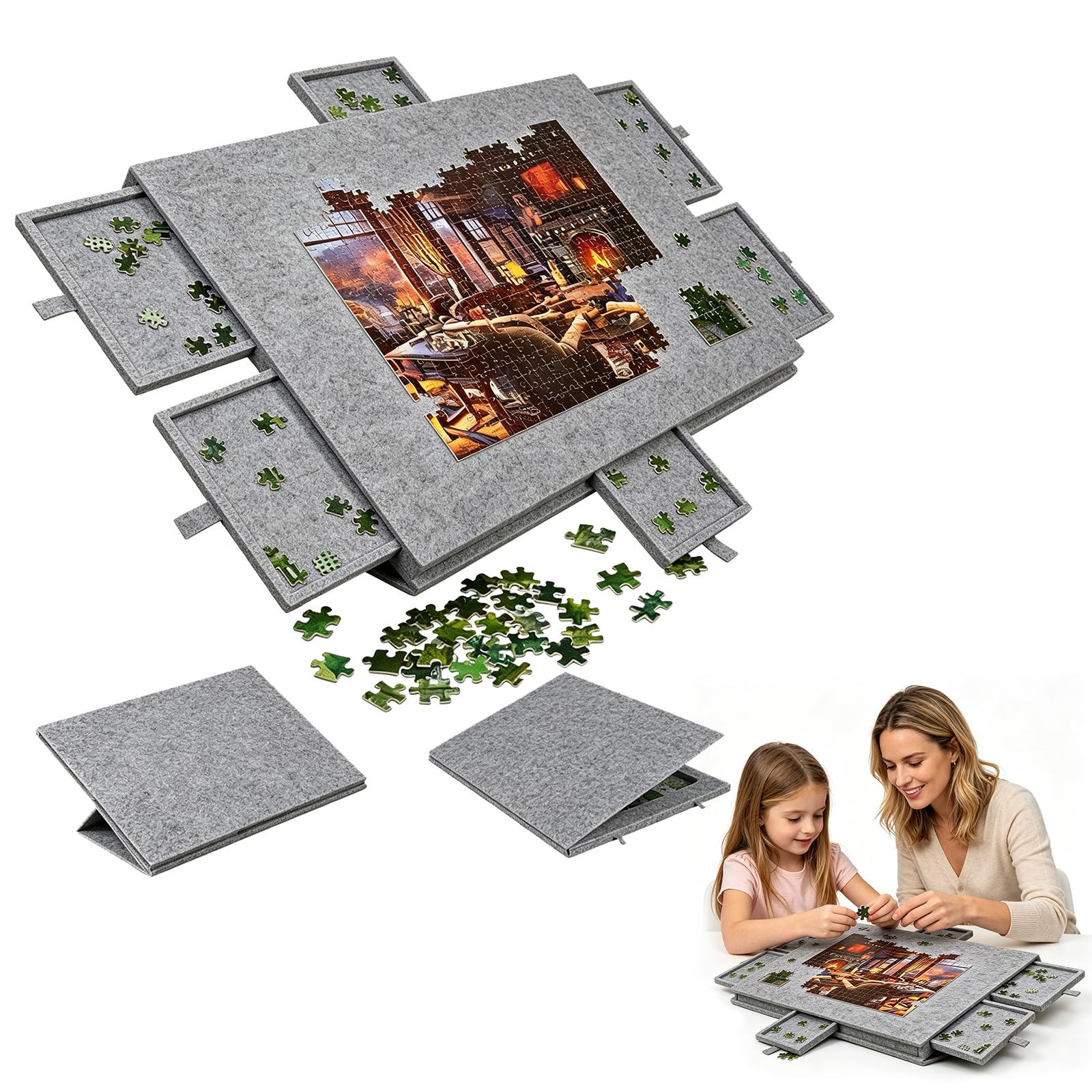LUPATDY Plateau Puzzle de 1000 Pièces, Table Puzzle en Feutre, Planche Puzzles Portable avec 6 Bols de Tri Colorés, Couverture 2-en-1 et Support de Puzzles, Pliante Antidérapante LUPATDY Plateau Puzzle de 1000 Pièces, Table Puzzle en Feutre, Planche Puzzles Portable avec 6 Bols de Tri Colorés, Couverture 2-en-1 et Support de Puzzles, Pliante Antidérapante