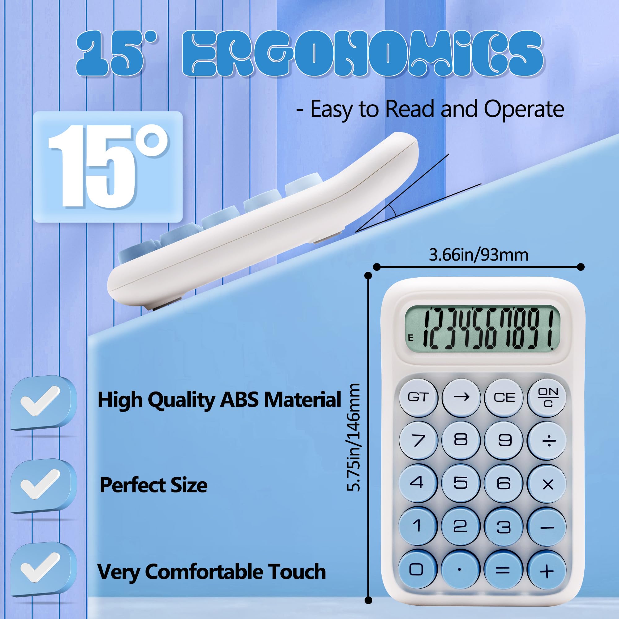 Calculatrice mécanique avec écran LCD 10 chiffres Bleu