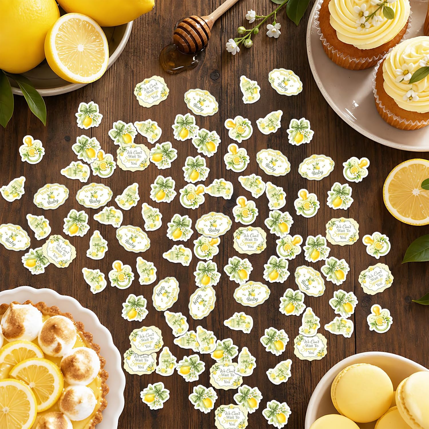 200Pcs Yellow We Can’t Wait To Squeeze You Confetti Table Decorations Double-Sided Paper Confetti for Women Baby Shower Table Decor Party Supplies image 3