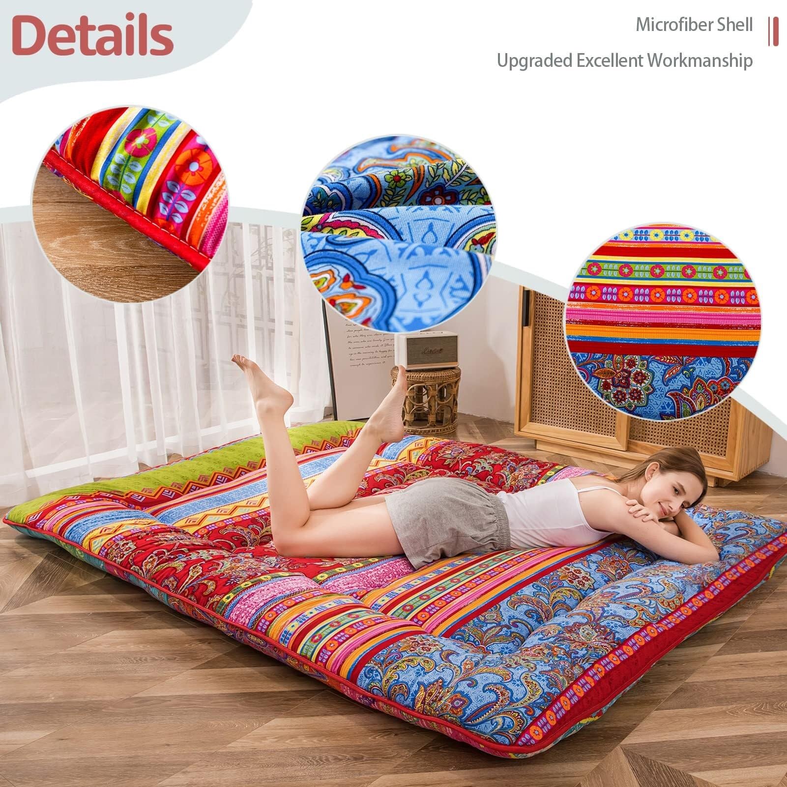 Tappetino per dormire a pavimento spesso stampato in stile giapponese portatile pieghevole arrotolabile materasso da campeggio per adulti pavimento reclinabile letto divano design stile country