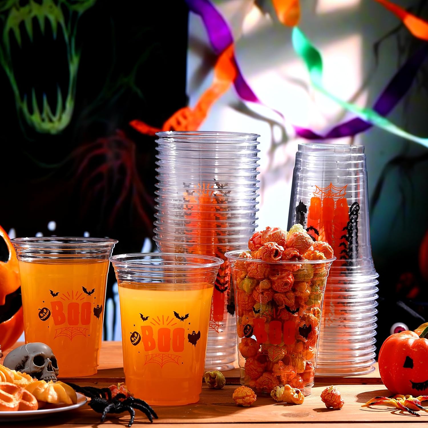 100 Pcs Halloween Plastic Cups Bulk 16 oz Disposable Halloween Boo Party Cups Spooky Clear Plastic Glasses for Trick or Treat Scary Party Supplies Cold Drinks - Image 5