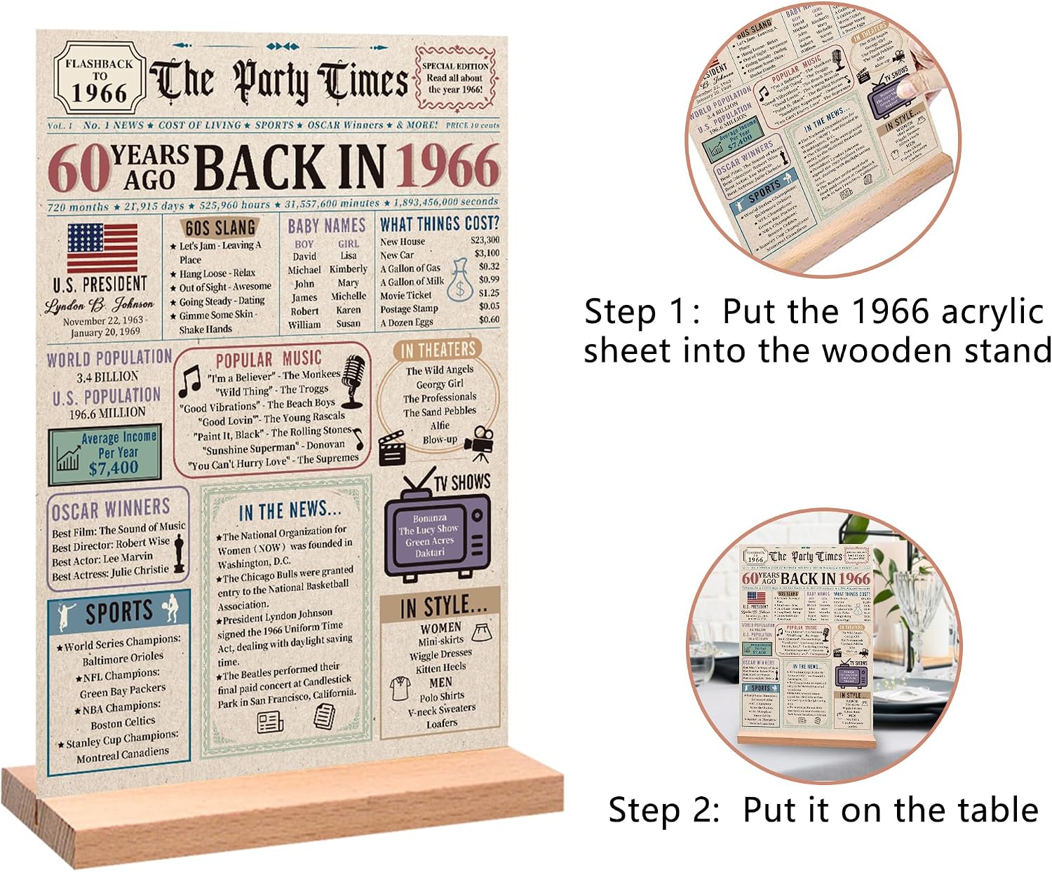Trgowaul Colorful 60th Birthday Back in 1966 Poster Acrylic Table Sign image 2