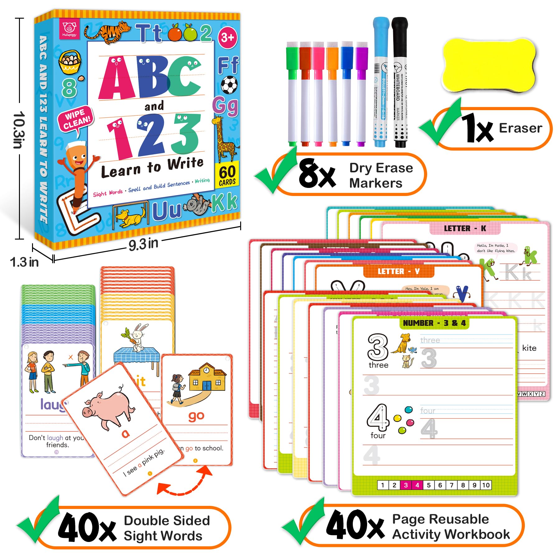 Actividades de aprendizaje preescolar – Libro reutilizable de seguimiento de letras y números para niños de 3, 4, 5, 6 años de edad, construye escritura a mano y palabras a la vista, libro 6