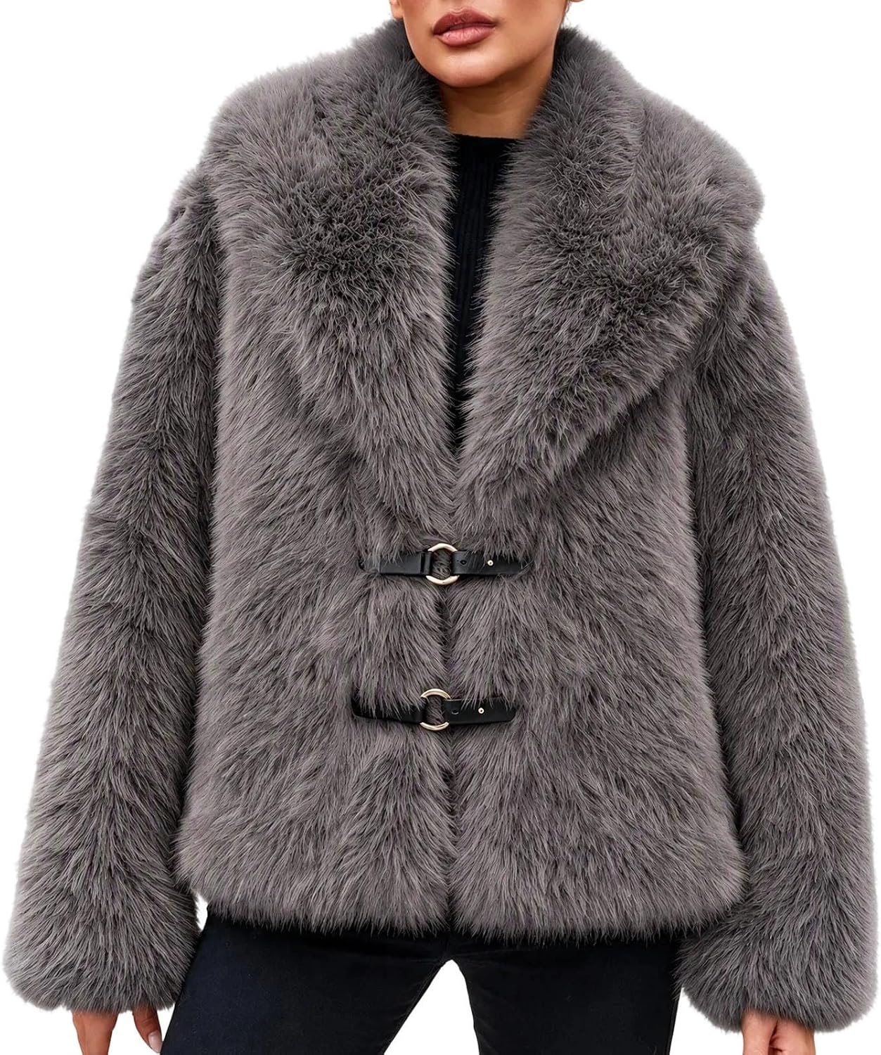 Women's Faux Fur Jacket Long Sleeve Lapel Collar Chic Winter Coat