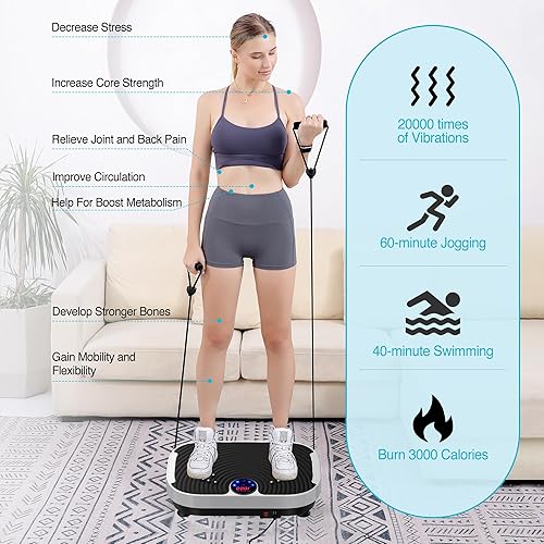 Miniatura 7 de AXV Máquina de ejercicios con placa de vibración, entrenamiento de cuerpo entero, plataforma de fitness, máquina de drenaje linfático para pérdida