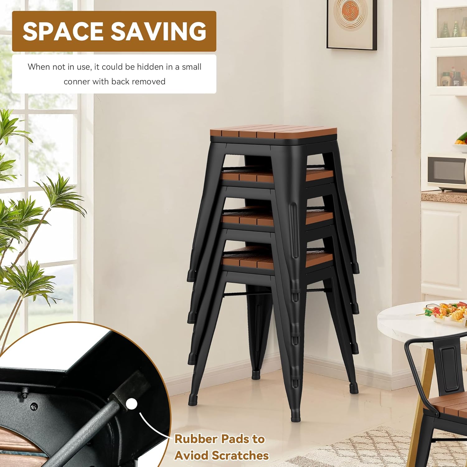 ALISH Outdoor Dining Chairs Set of 4, 18 Inch Bar Stools with Low Back Farmhouse Metal Dining Room Chairs for Indoor Outdoor