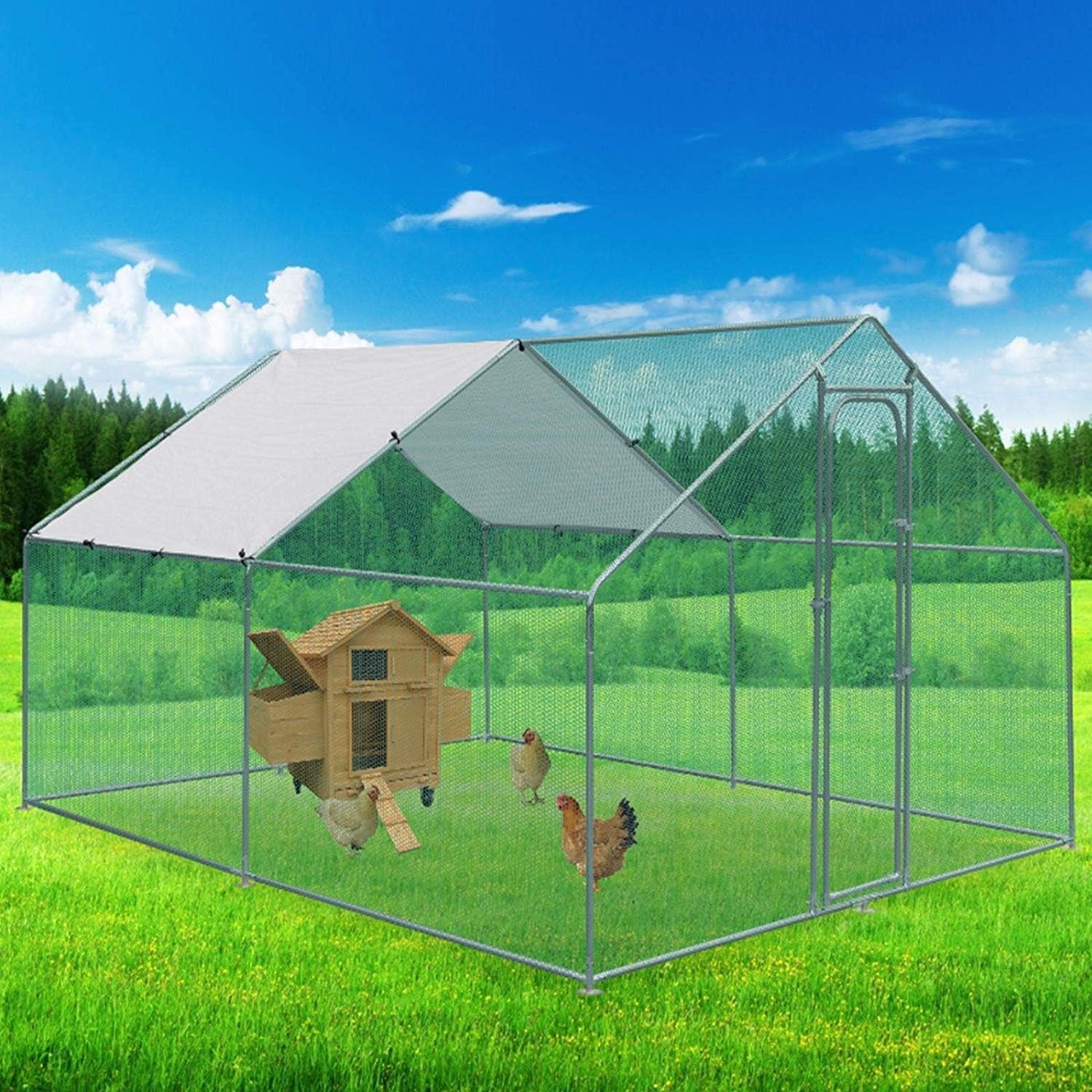Gr8 Garden Large Metal Chicken Run Outdoor Coop Cage Suitable for Pets Hens Rabbit Dogs Ducks Chickens Poultry House Tent Sunshade Shelter Cover 3M x 4M x 2M