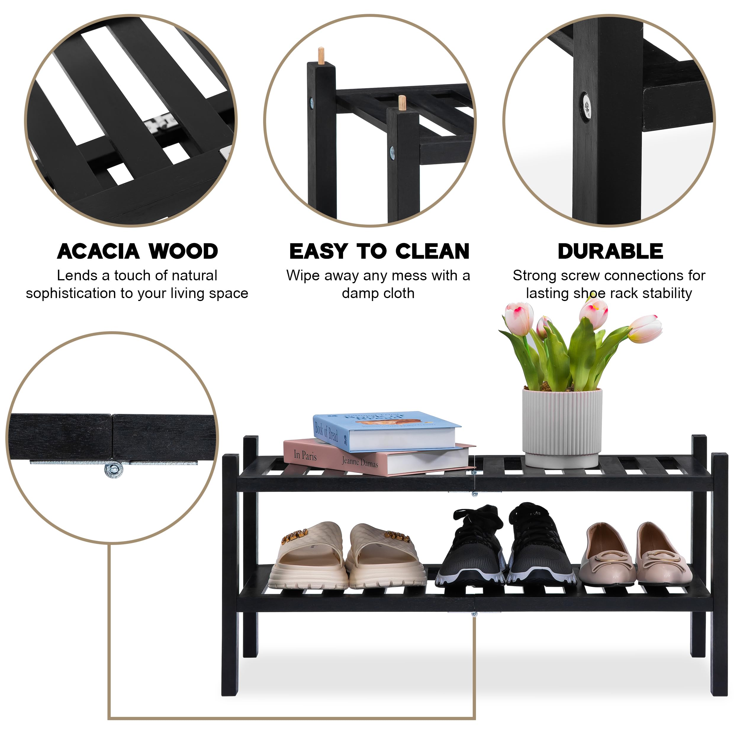 Amazon.com: VICTORY RELAX 2-Tier Acacia Wood Shoe Rack - Stackable