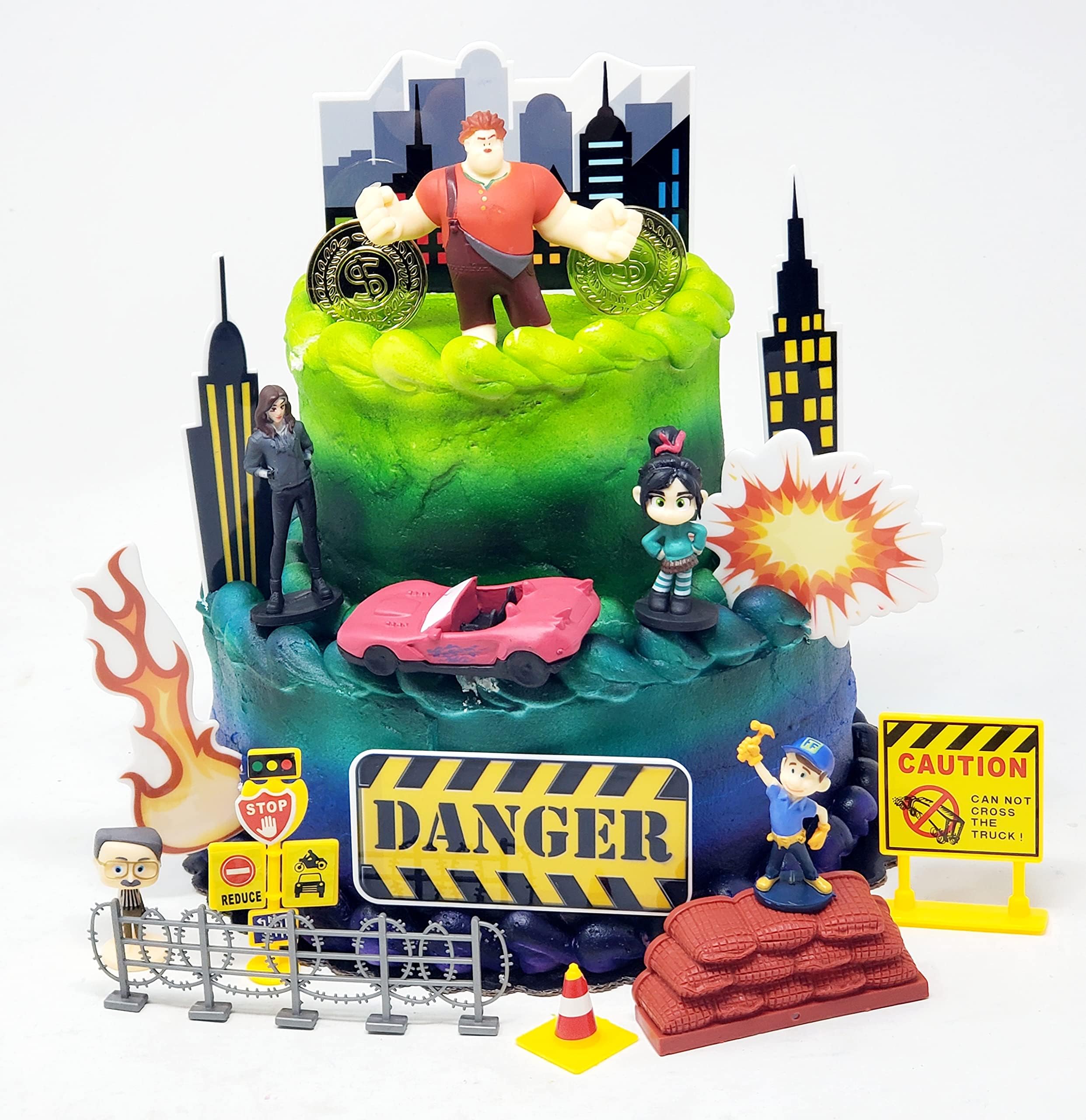 Birthday Celebrations Wreck it Ralph Cake Topper Set Featuring Ralph, Vanellope, Fix It Felix and Friends with Themed Accessories